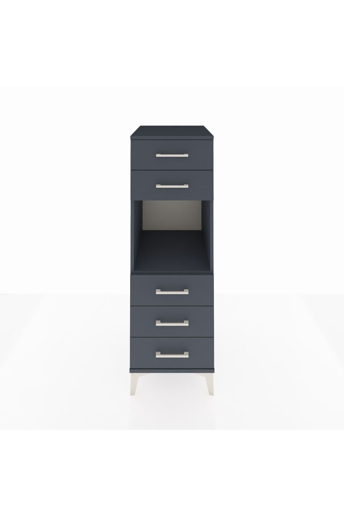 Kronos Dolap Tek Raflı 5 Çekmeceli 44x59x134 Antrasit-Antrasit