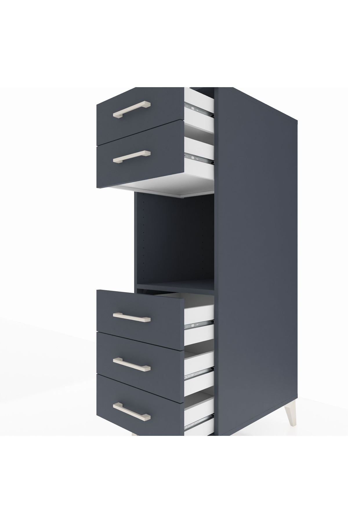 Kronos Dolap Tek Raflı 5 Çekmeceli 44x59x134 Antrasit-Antrasit