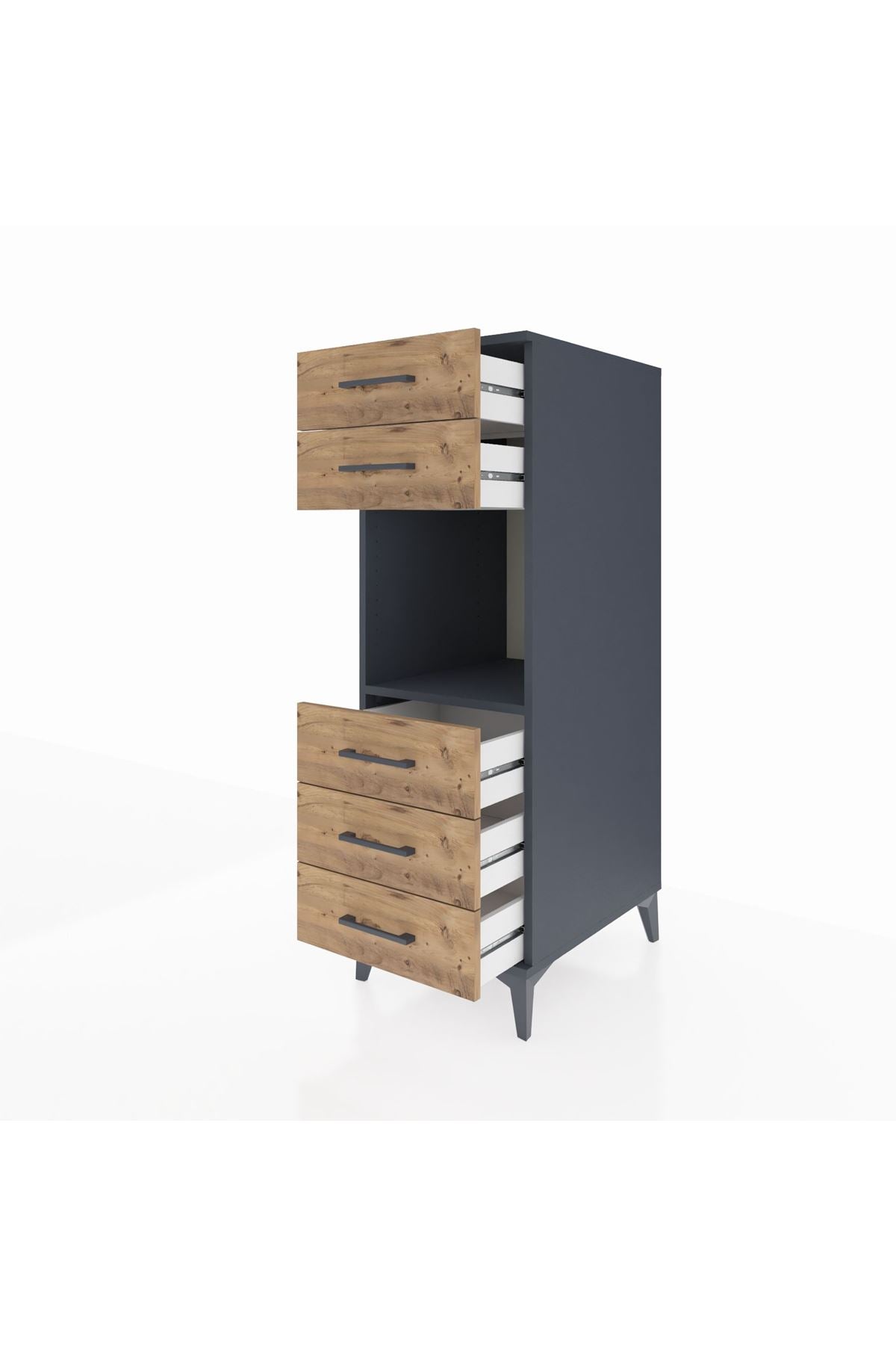 Kronos Dolap Tek Raflı 5 Çekmeceli 44x59x134 Antrasit-Çam