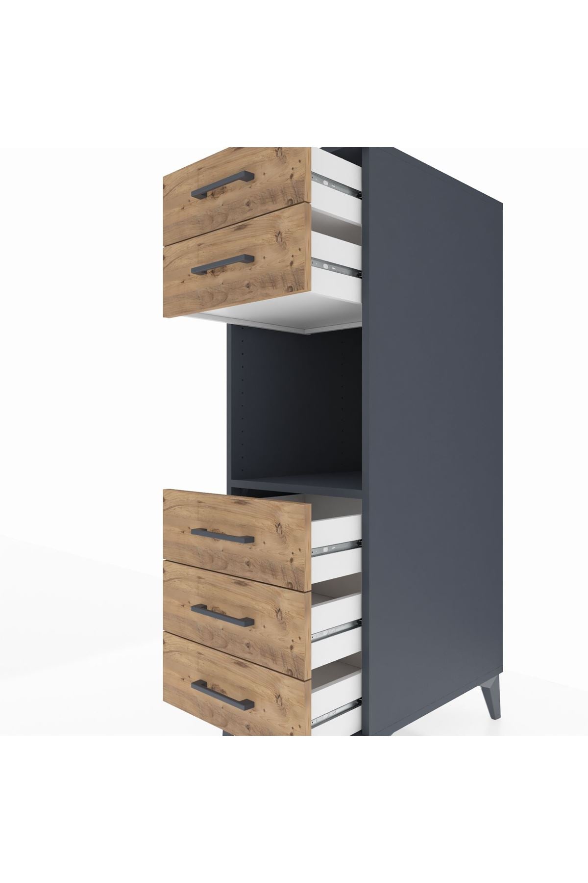 Kronos Dolap Tek Raflı 5 Çekmeceli 44x59x134 Antrasit-Çam