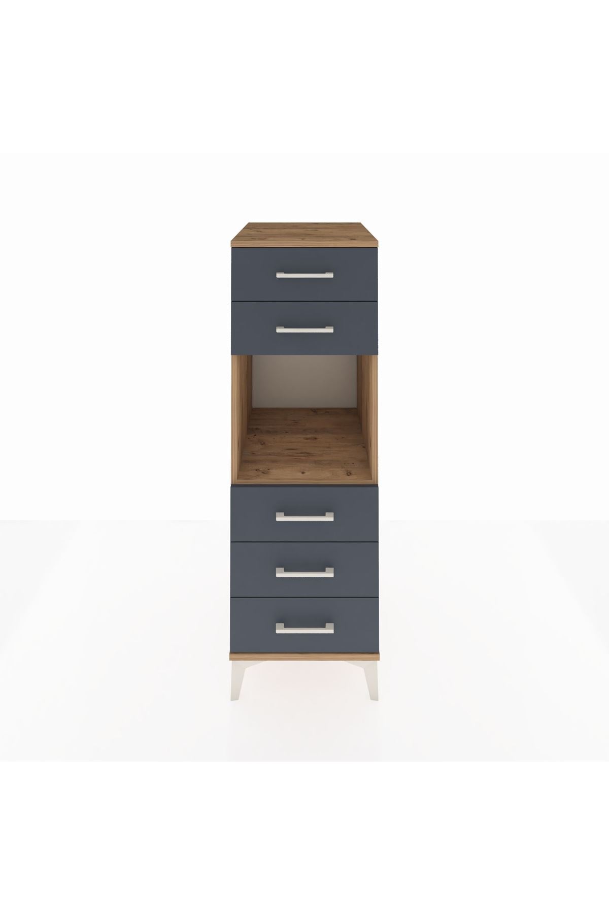 Kronos Dolap Tek Raflı 5 Çekmeceli 44x59x134 Çam-Antrasit