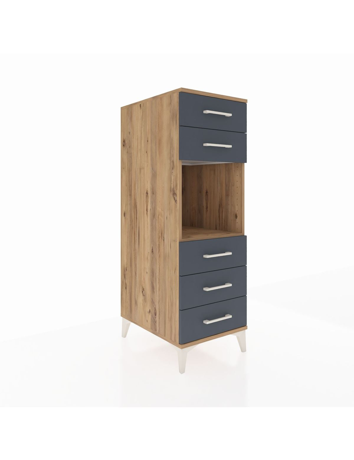 Kronos Dolap Tek Raflı 5 Çekmeceli 44x59x134 Çam-Antrasit