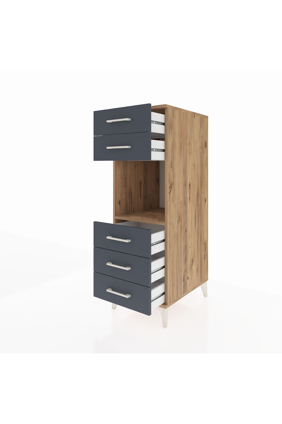 Kronos Dolap Tek Raflı 5 Çekmeceli 44x59x134 Çam-Antrasit