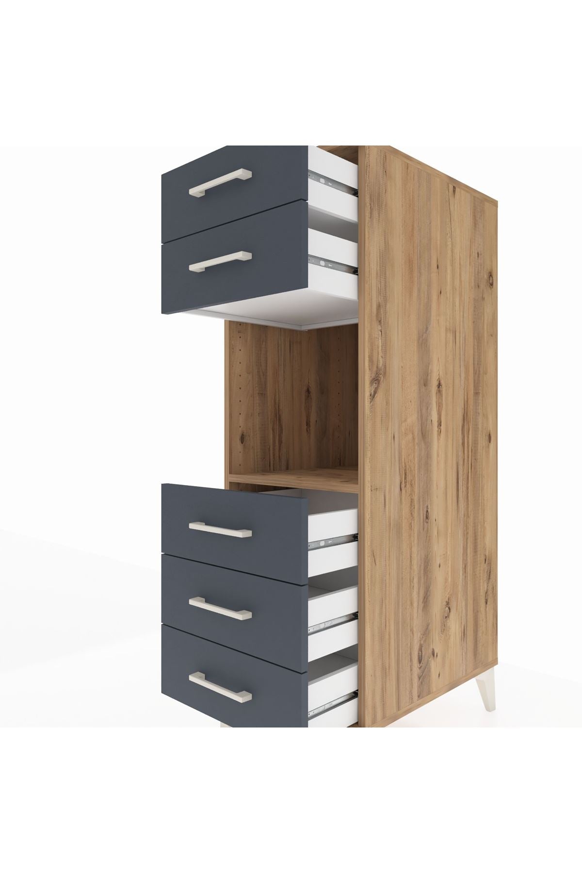 Kronos Dolap Tek Raflı 5 Çekmeceli 44x59x134 Çam-Antrasit