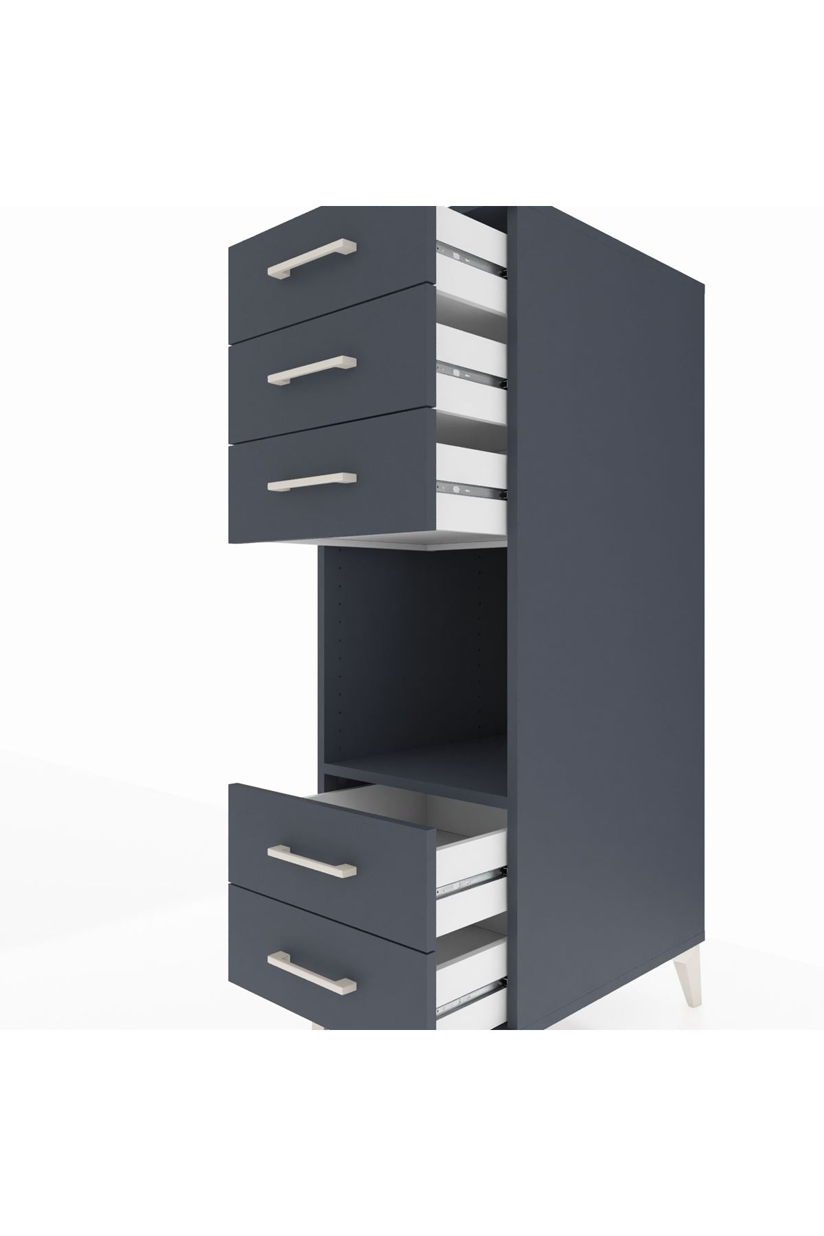 Kronos Dolap Tek Raflı 5 Çekmeceli 44x59x134 Antrasit-Antrasit