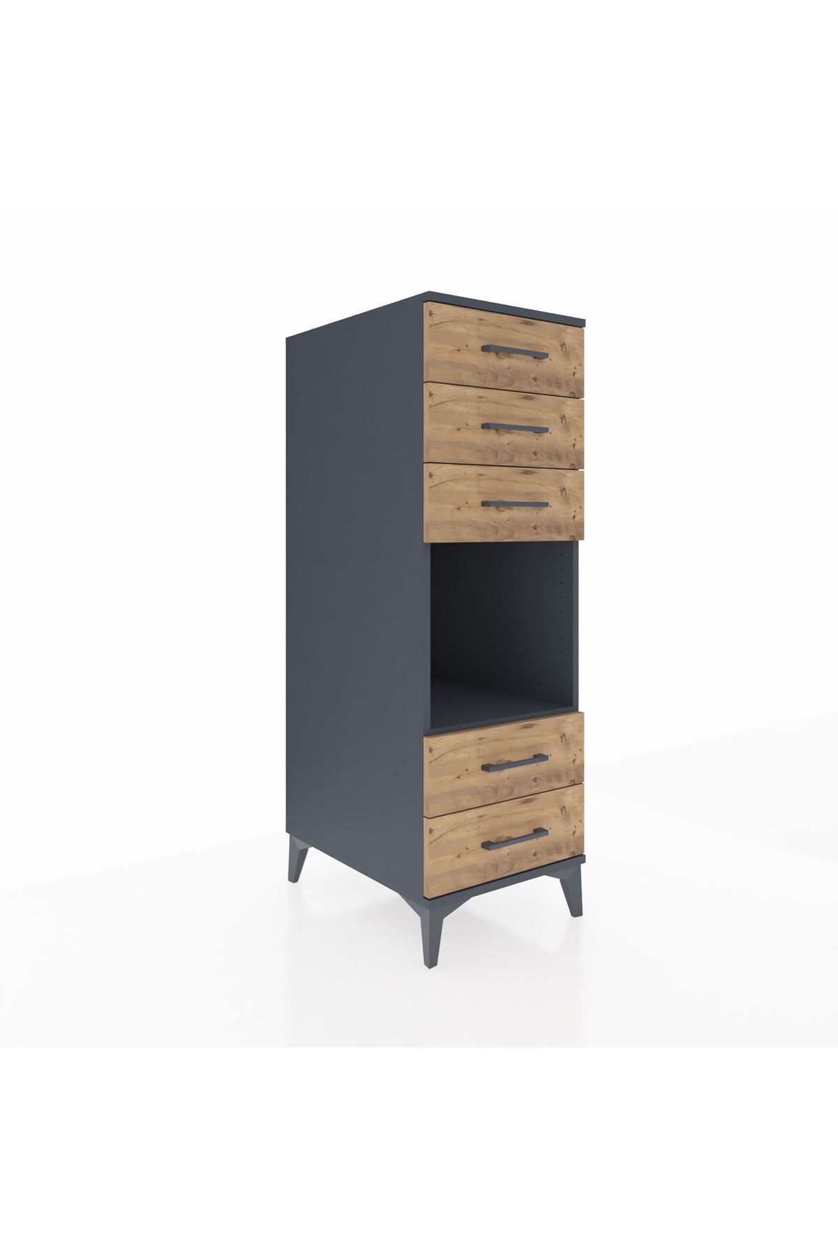 Kronos Dolap Tek Raflı 5 Çekmeceli 44x59x134 Antrasit-Çam