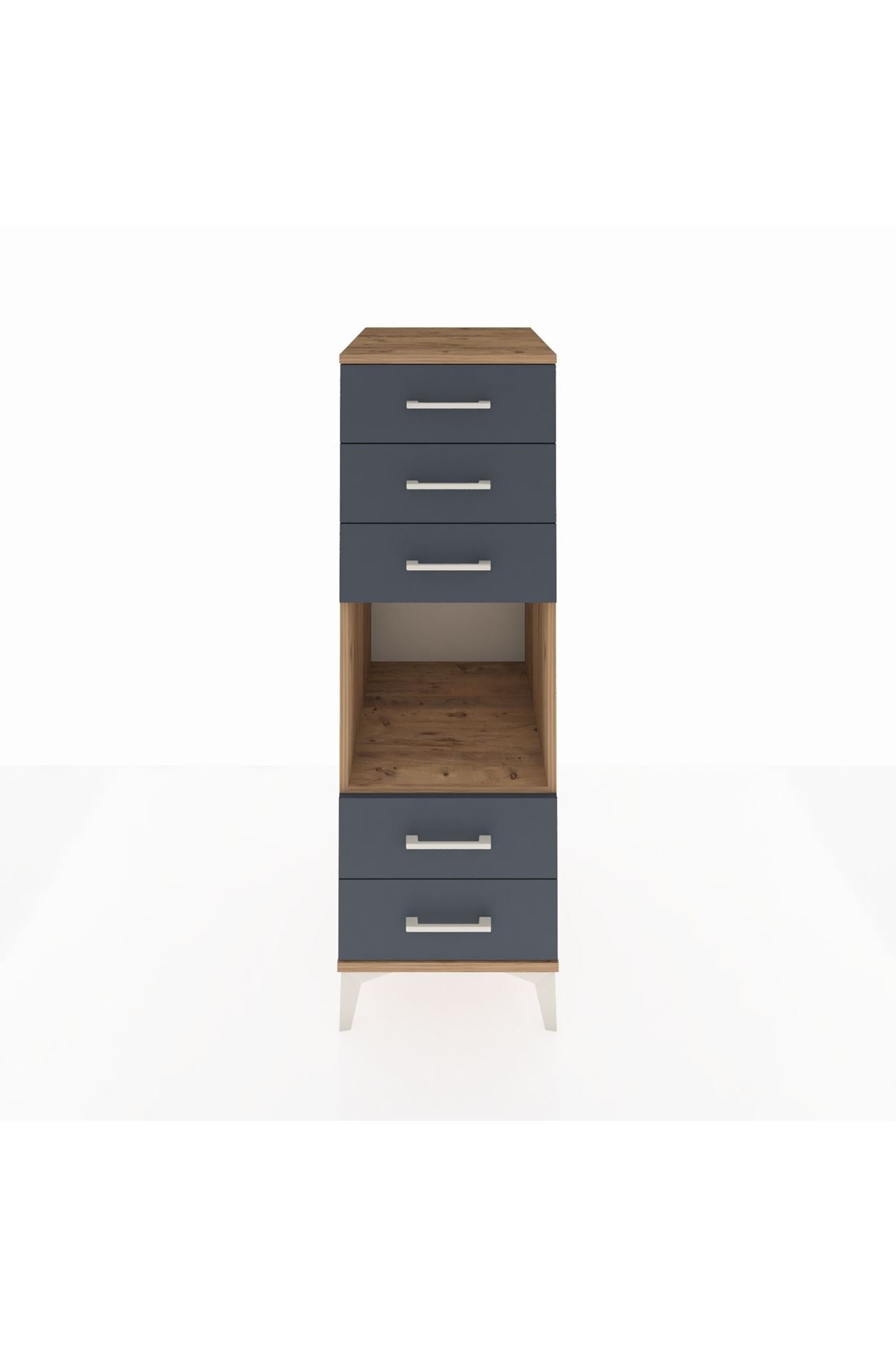 Kronos Dolap Tek Raflı 5 Çekmeceli 44x59x134 Çam-Antrasit