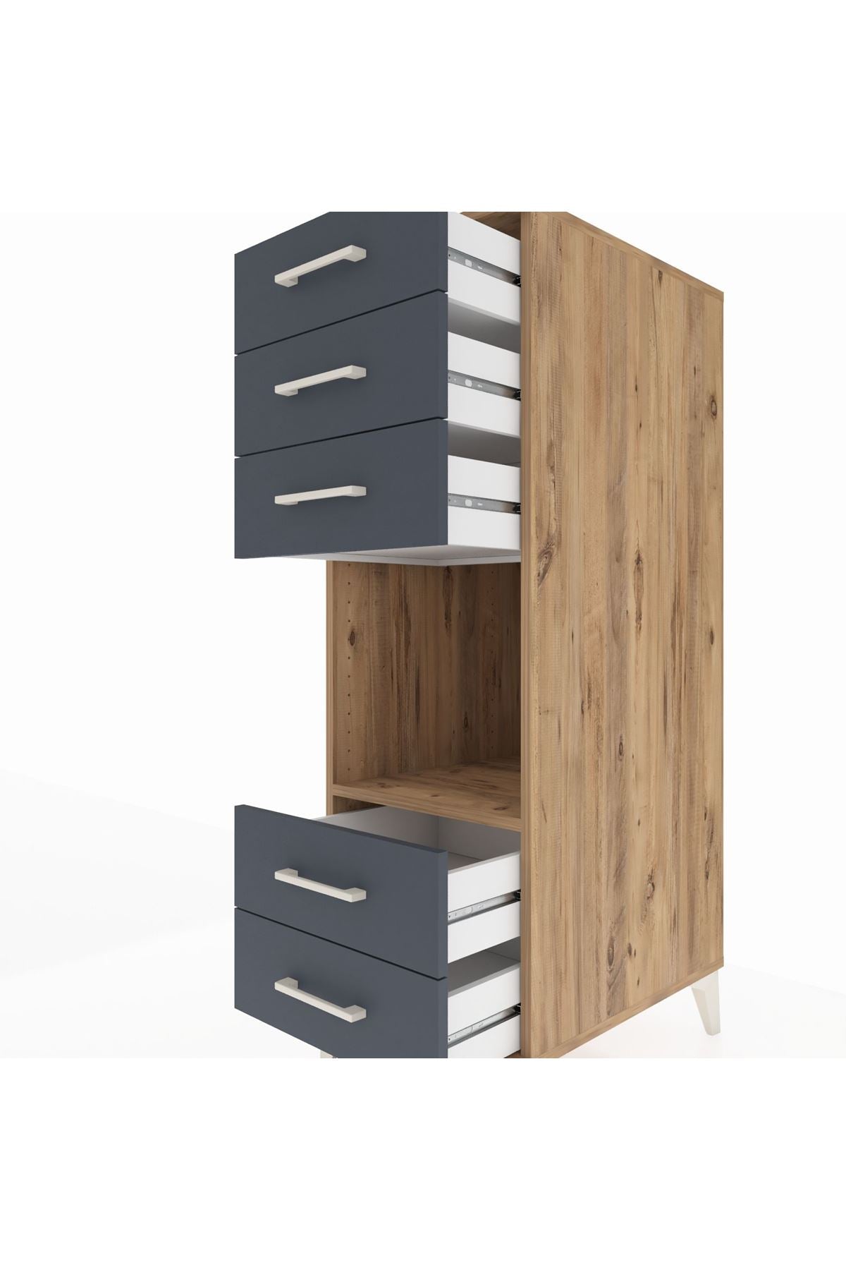 Kronos Dolap Tek Raflı 5 Çekmeceli 44x59x134 Çam-Antrasit