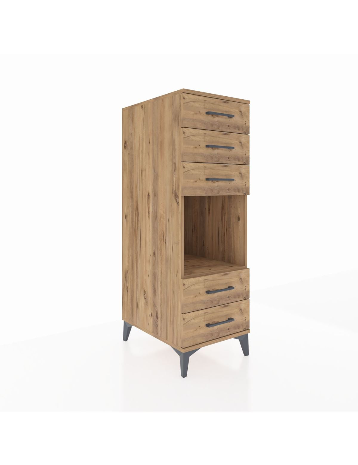 Kronos Dolap Tek Raflı 5 Çekmeceli 44x59x134 Çam-Çam