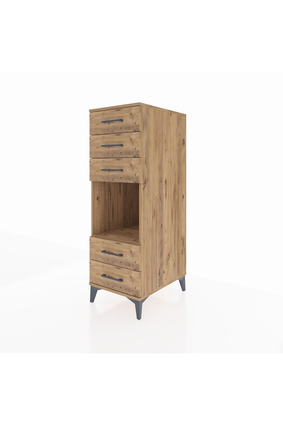 Kronos Dolap Tek Raflı 5 Çekmeceli 44x59x134 Çam-Çam