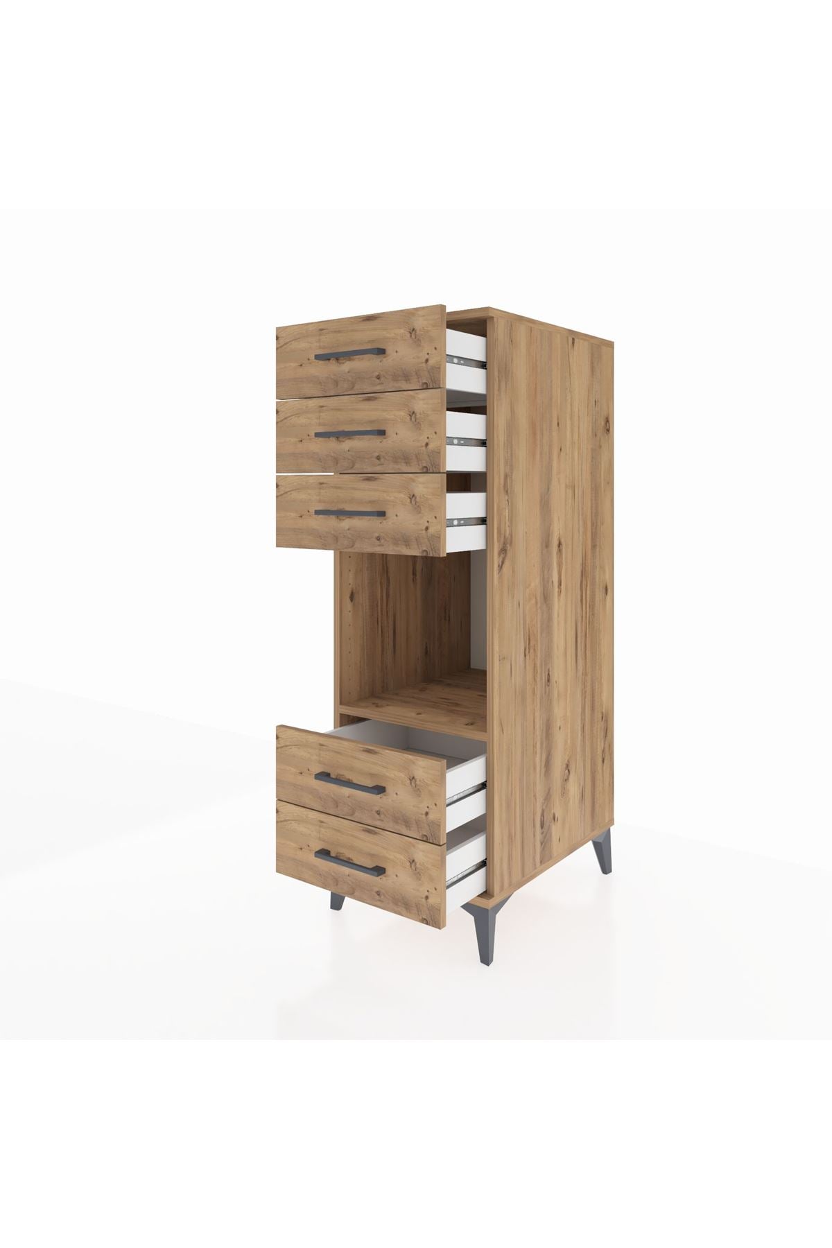 Kronos Dolap Tek Raflı 5 Çekmeceli 44x59x134 Çam-Çam