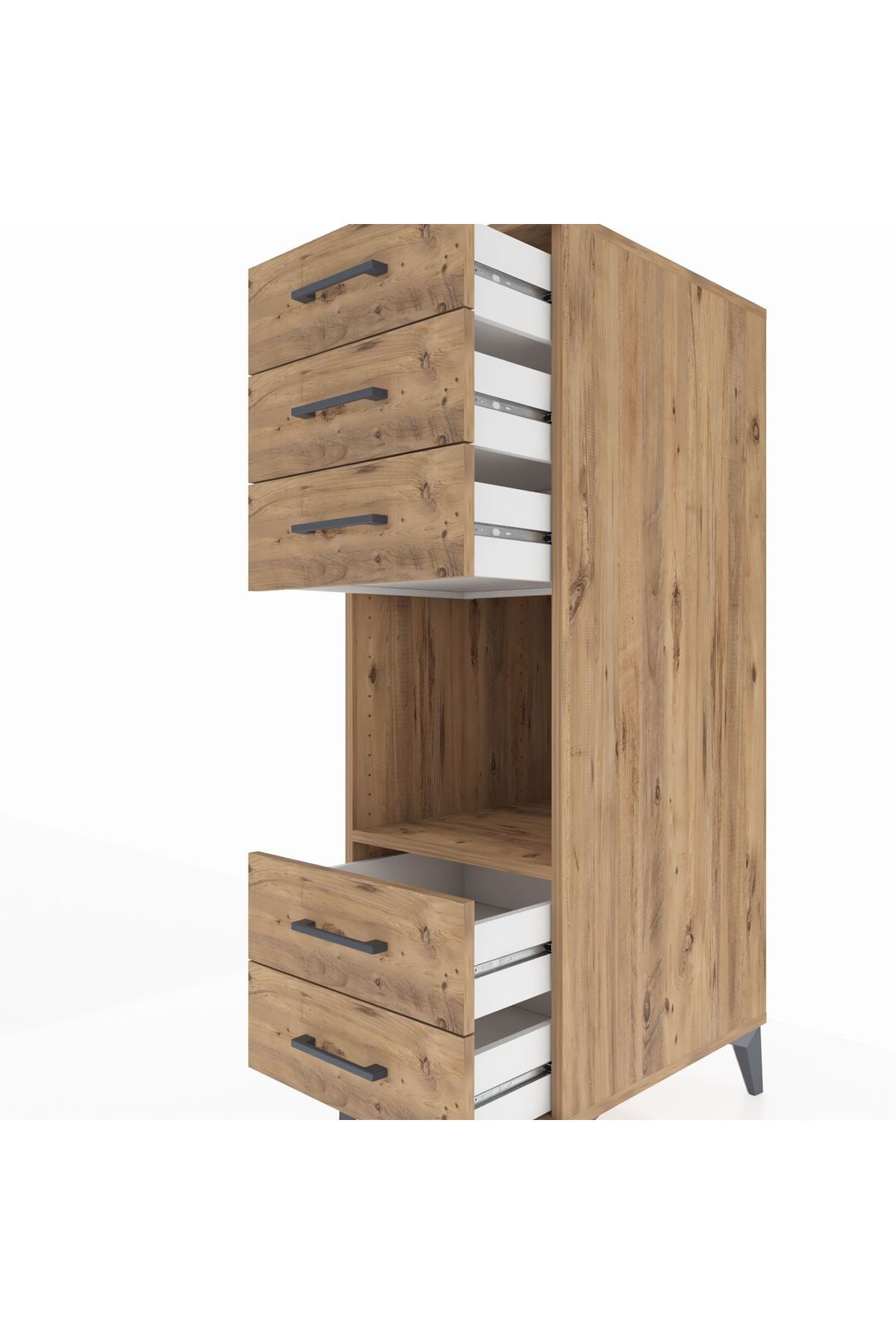 Kronos Dolap Tek Raflı 5 Çekmeceli 44x59x134 Çam-Çam