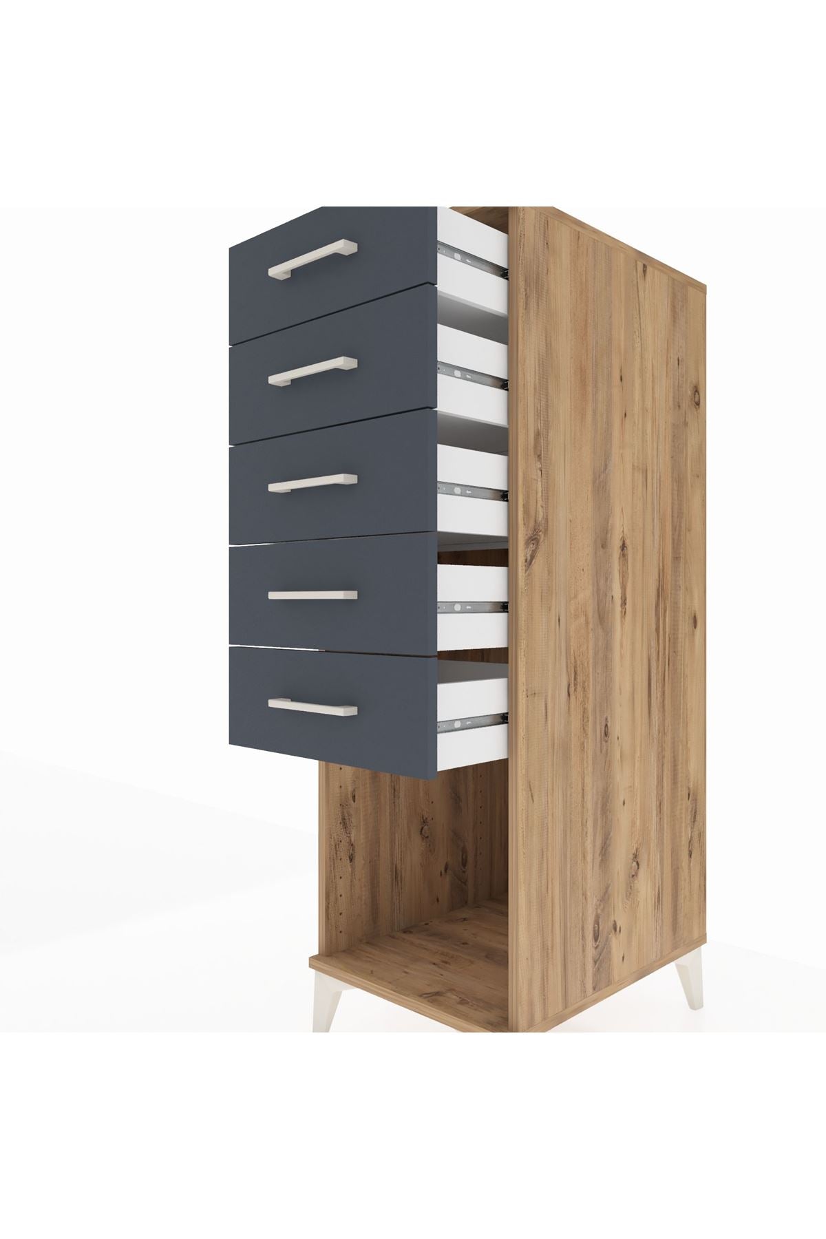 Kronos Dolap 5 Çekmeceli 44x59x134 Çam-Antrasit