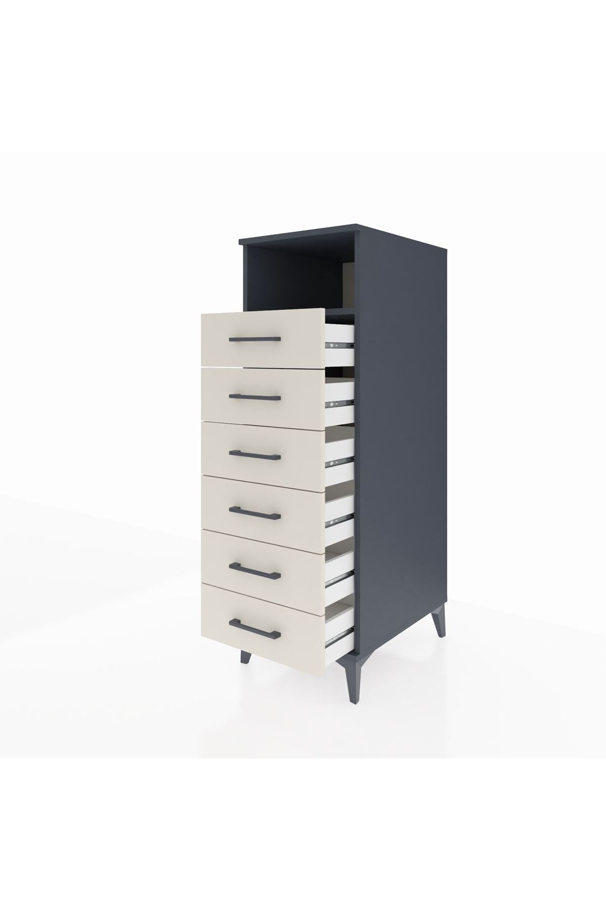 Kronos Dolap Tek Raflı 6 Çekmeceli 44x59x134 Antrasit-Aytaşı