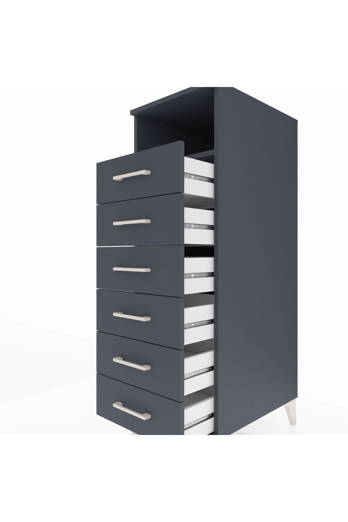 Kronos Dolap Tek Raflı 6 Çekmeceli 44x59x134 Antrasit-Antrasit