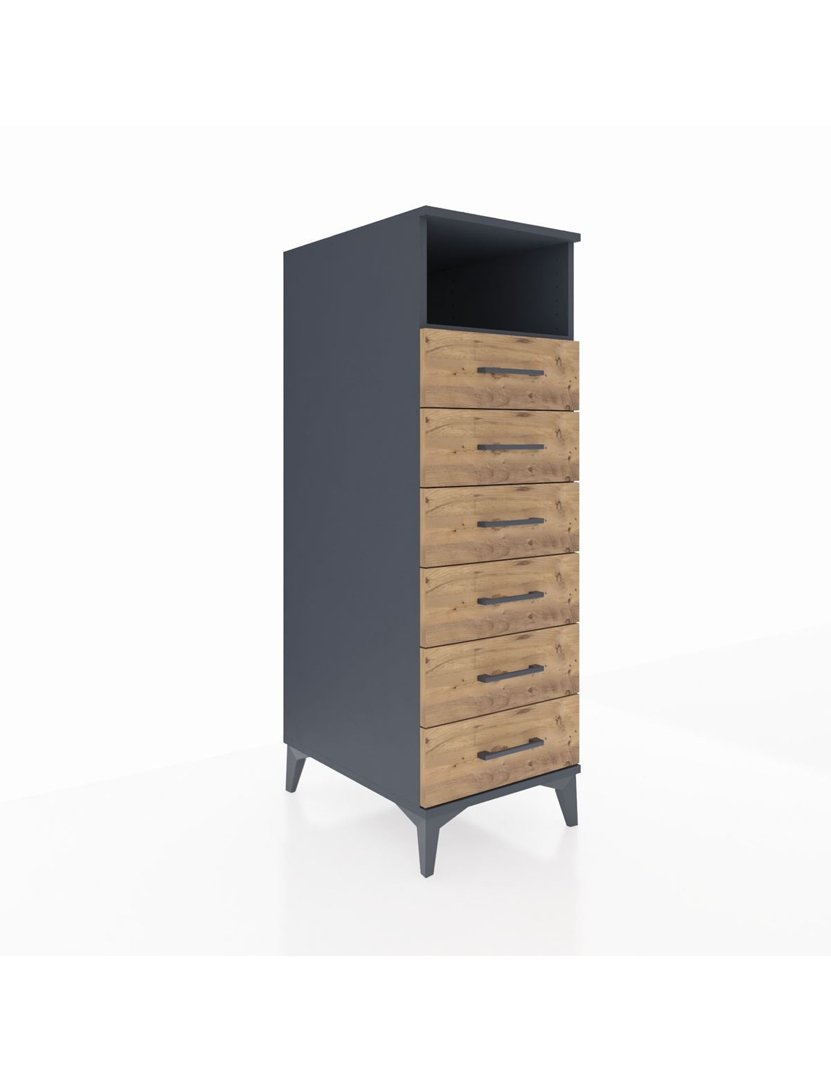 Kronos Dolap Tek Raflı 6 Çekmeceli 44x59x134 Antrasit-Çam