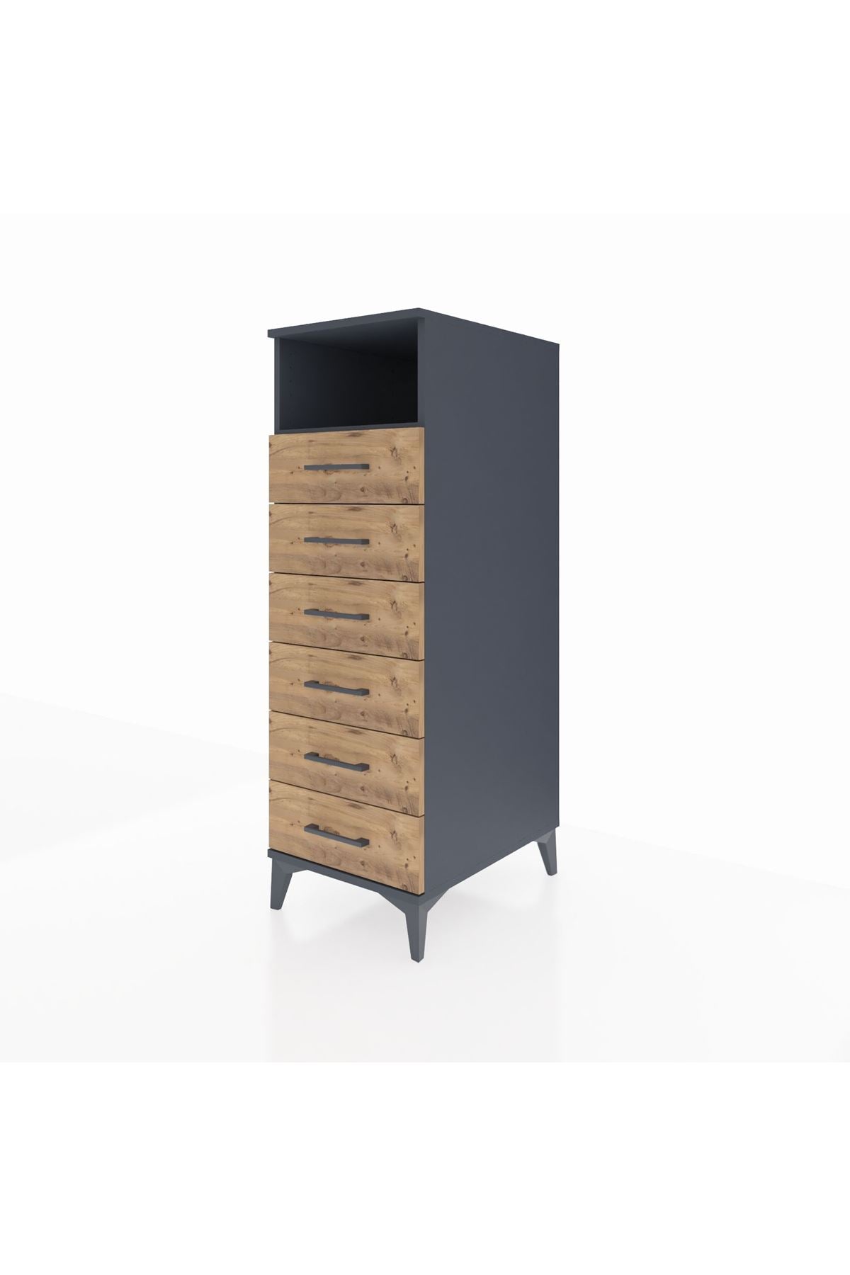 Kronos Dolap Tek Raflı 6 Çekmeceli 44x59x134 Antrasit-Çam