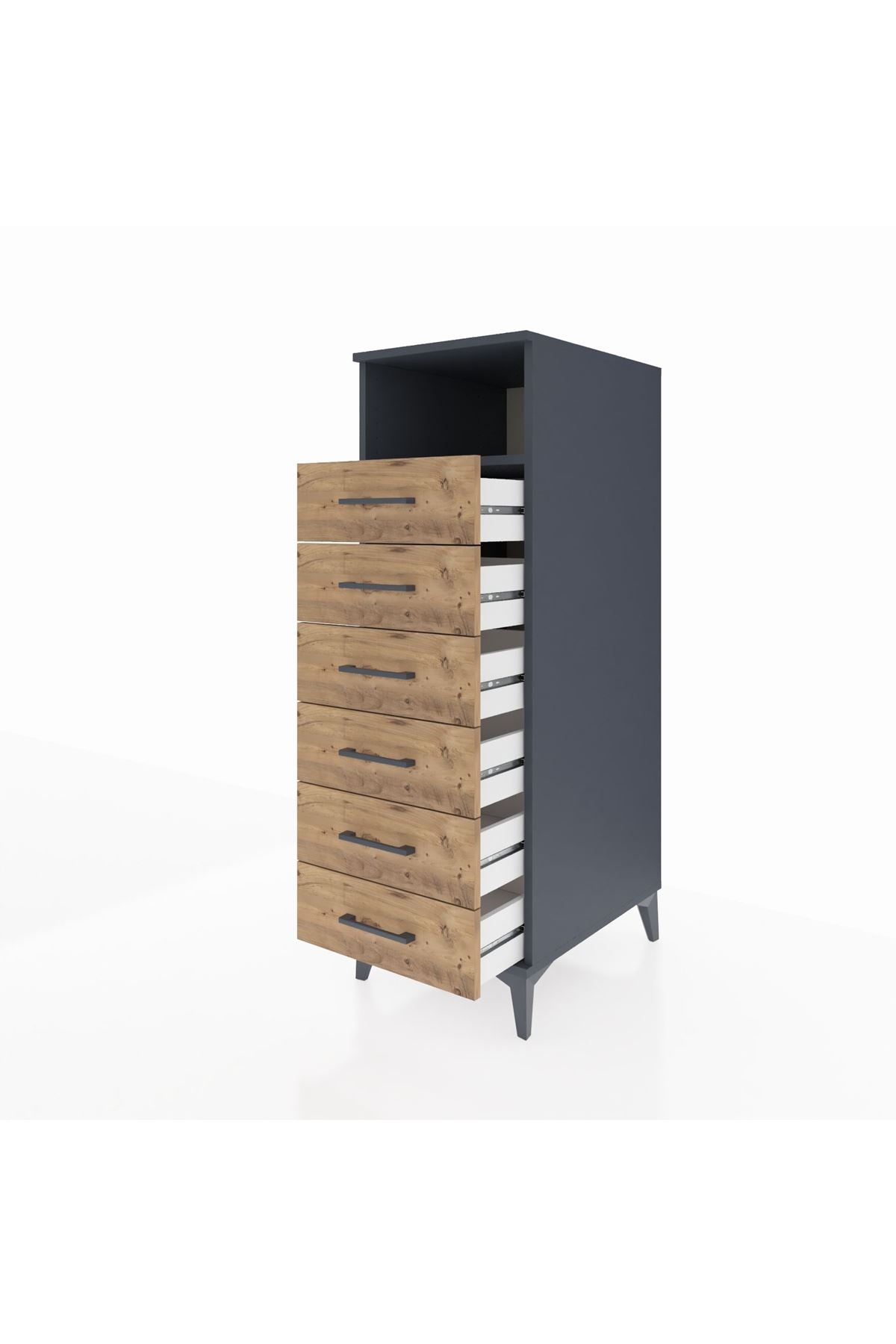 Kronos Dolap Tek Raflı 6 Çekmeceli 44x59x134 Antrasit-Çam