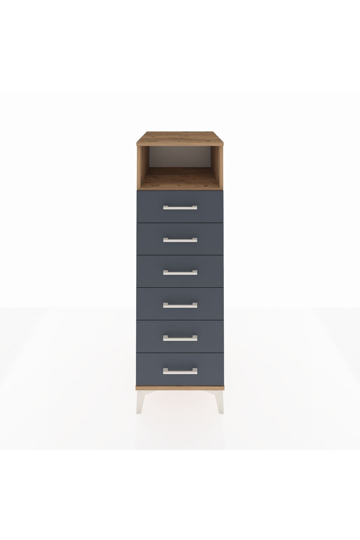 Kronos Dolap Tek Raflı 6 Çekmeceli 44x59x134 Çam-Antrasit