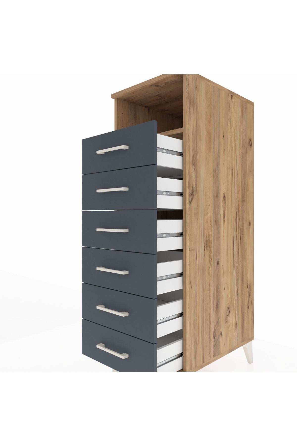 Kronos Dolap Tek Raflı 6 Çekmeceli 44x59x134 Çam-Antrasit