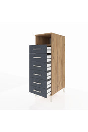 Kronos Dolap Tek Raflı 6 Çekmeceli 44x59x134 Çam-Antrasit