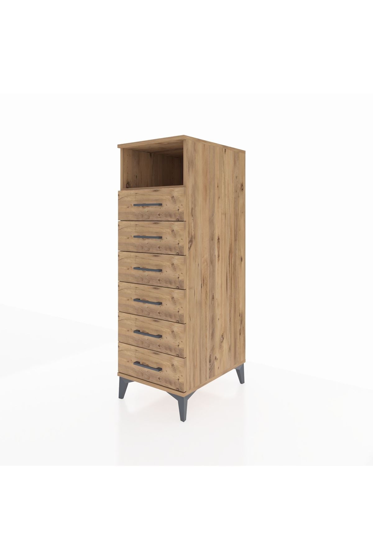 Kronos Dolap Tek Raflı 6 Çekmeceli 44x59x134 Çam-Çam