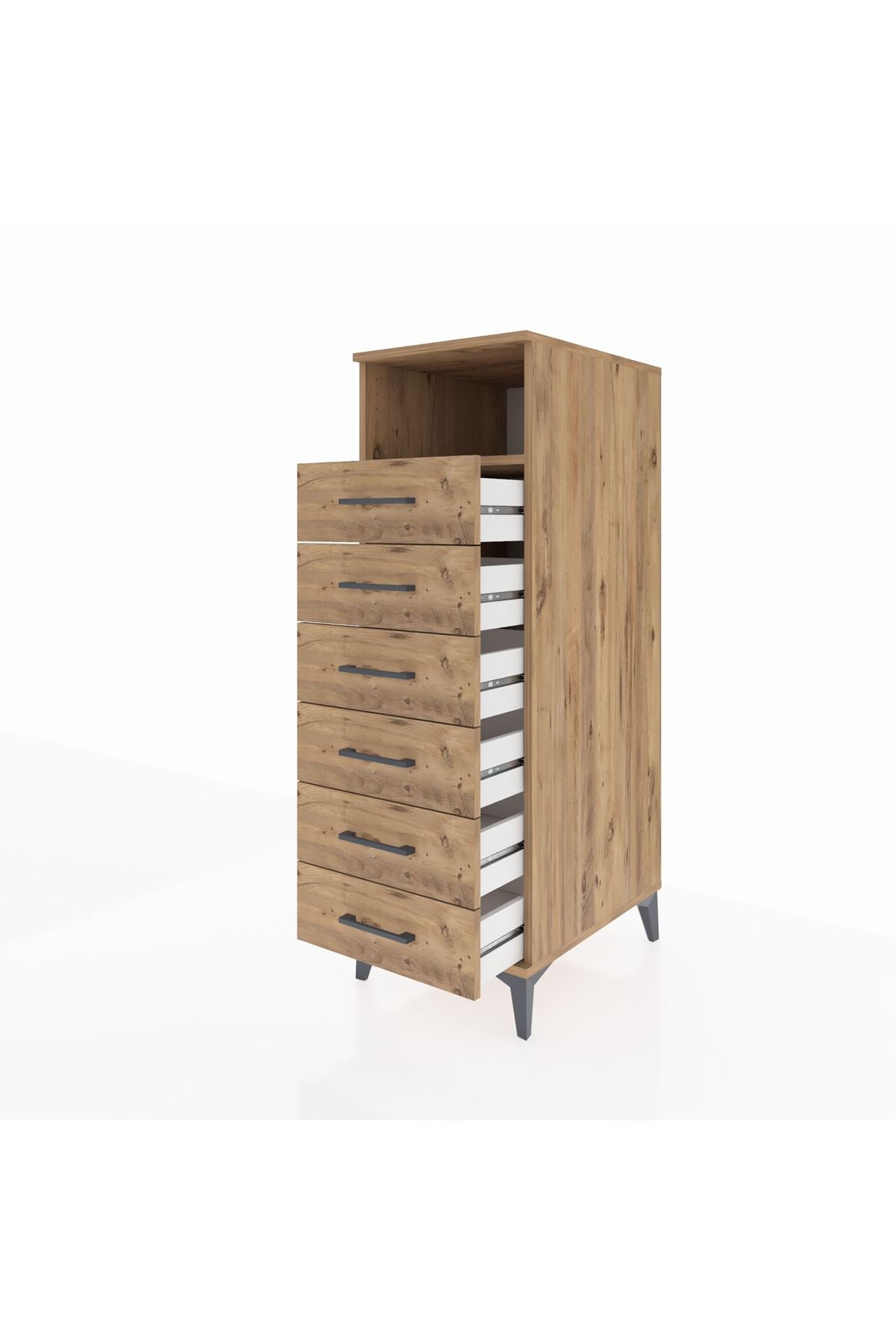 Kronos Dolap Tek Raflı 6 Çekmeceli 44x59x134 Çam-Çam