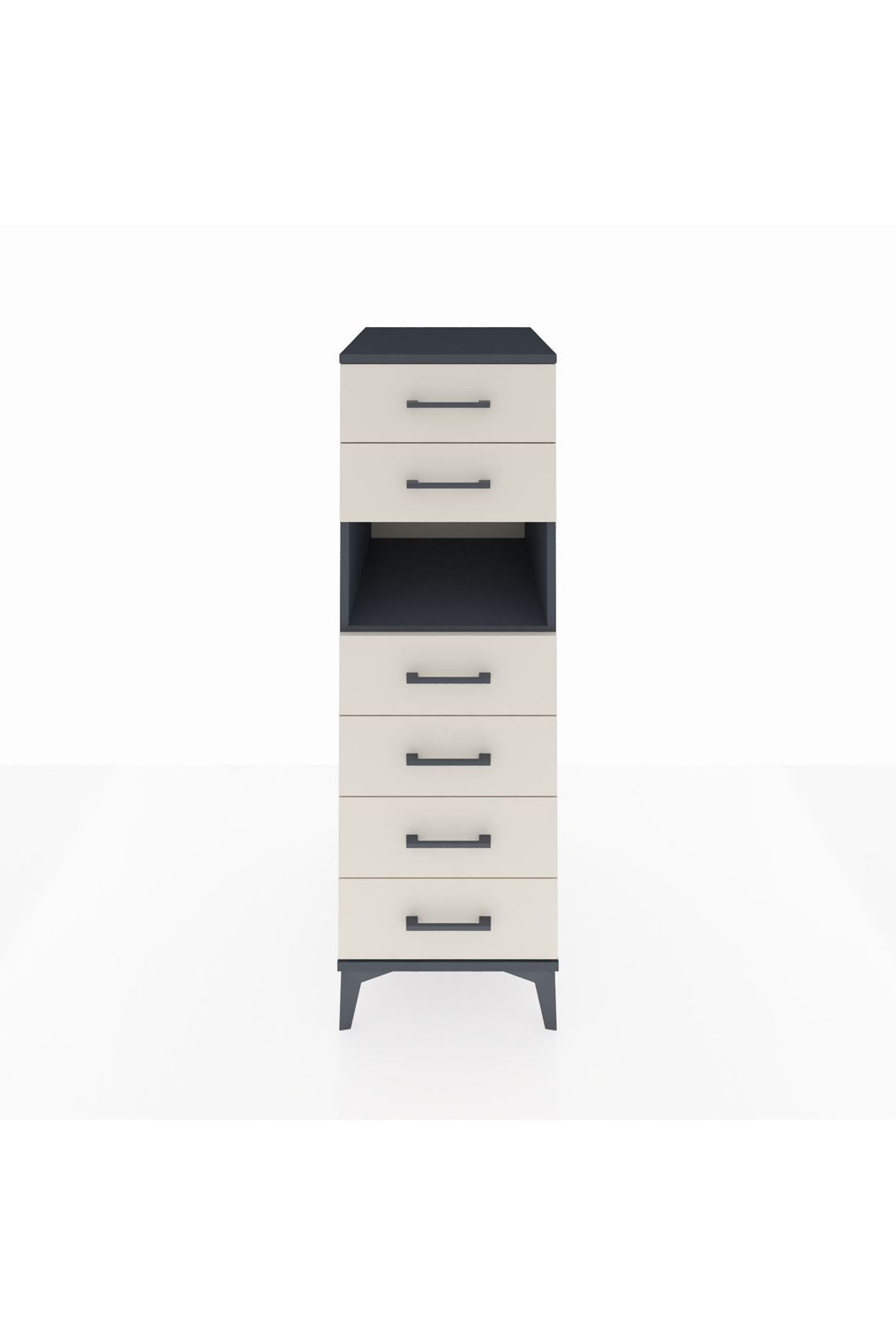 Kronos Dolap Tek Raflı 6 Çekmeceli 44x59x134 Antrasit-Aytaşı