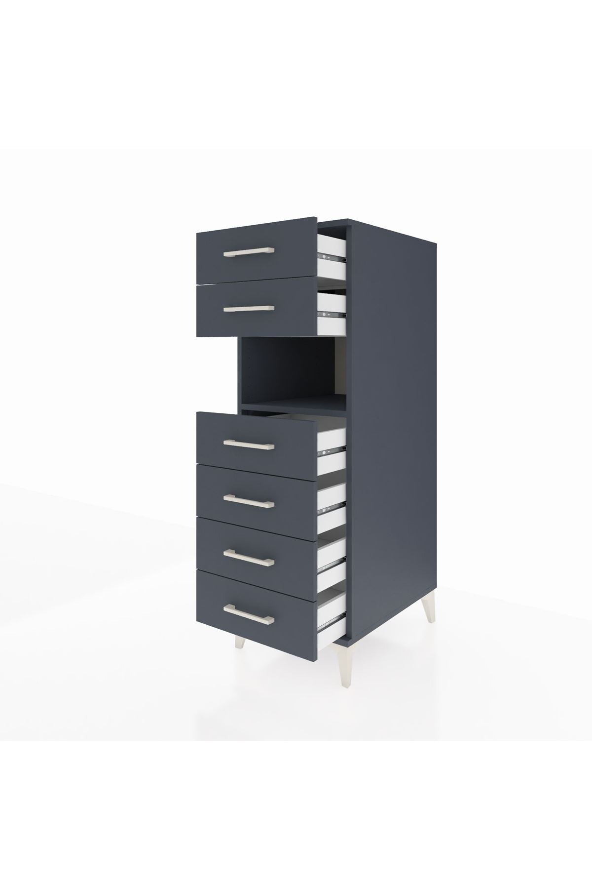 Kronos Dolap Tek Raflı 6 Çekmeceli 44x59x134 Antrasit-Antrasit