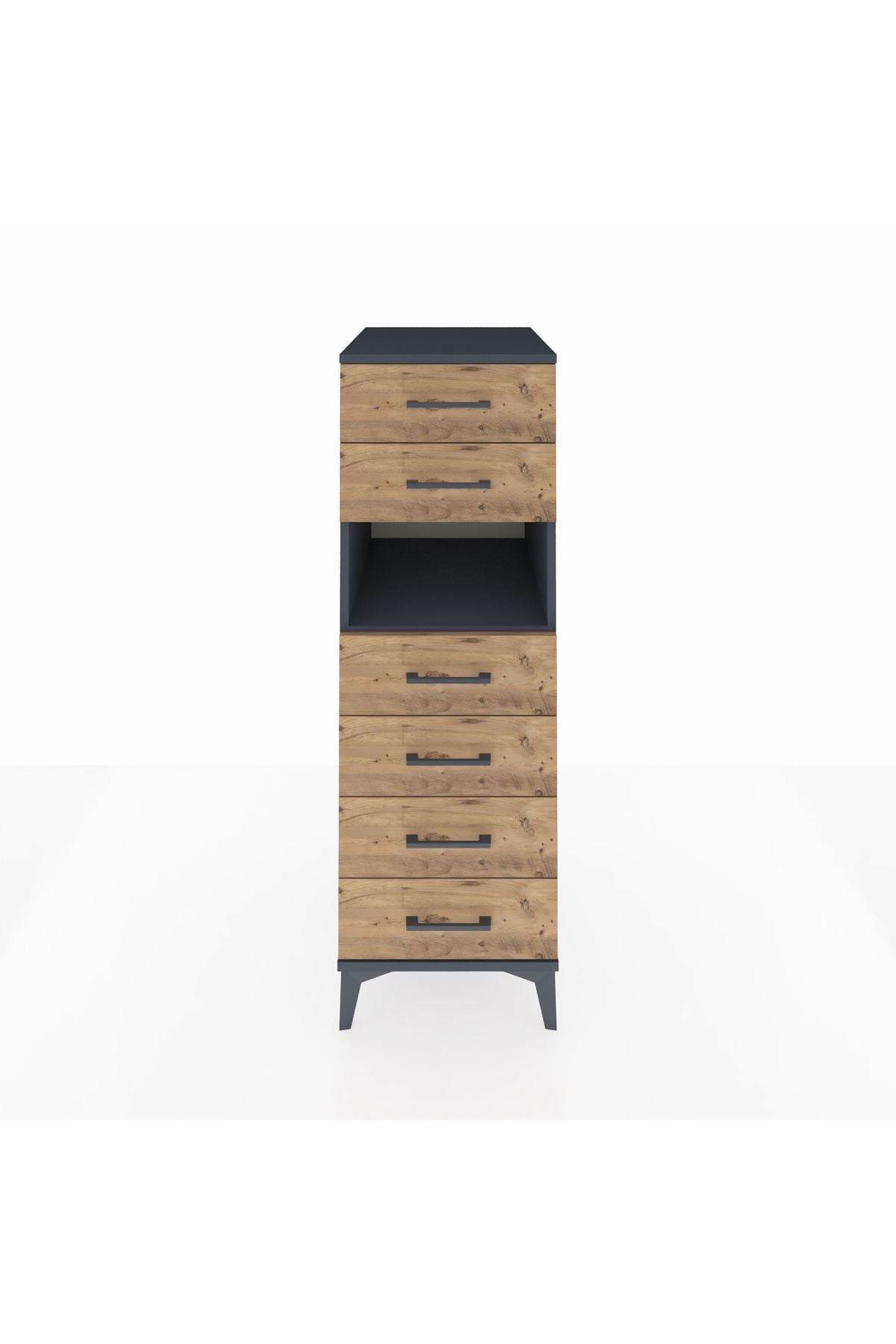 Kronos Dolap Tek Raflı 6 Çekmeceli 44x59x134 Antrasit-Çam