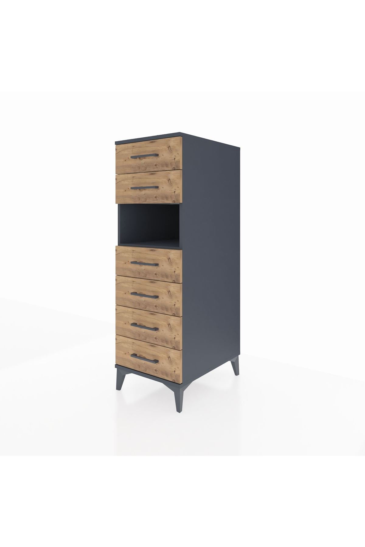 Kronos Dolap Tek Raflı 6 Çekmeceli 44x59x134 Antrasit-Çam