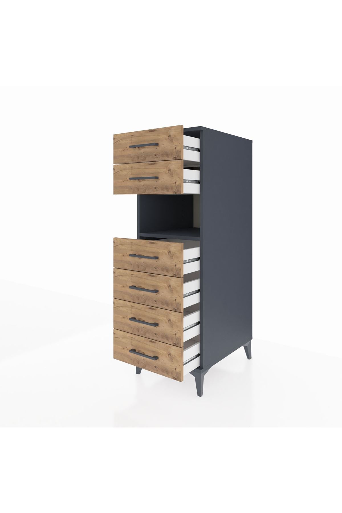 Kronos Dolap Tek Raflı 6 Çekmeceli 44x59x134 Antrasit-Çam