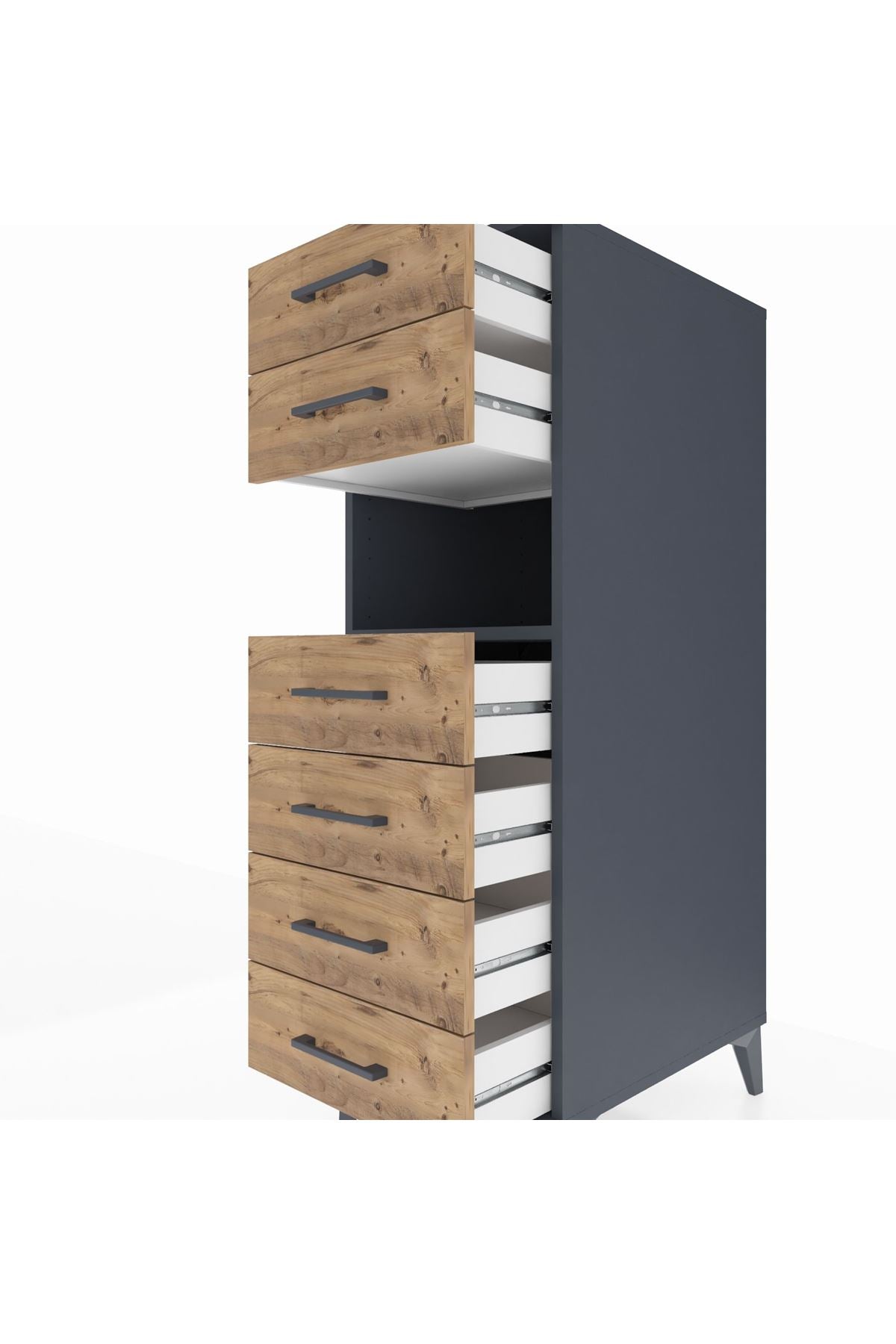 Kronos Dolap Tek Raflı 6 Çekmeceli 44x59x134 Antrasit-Çam