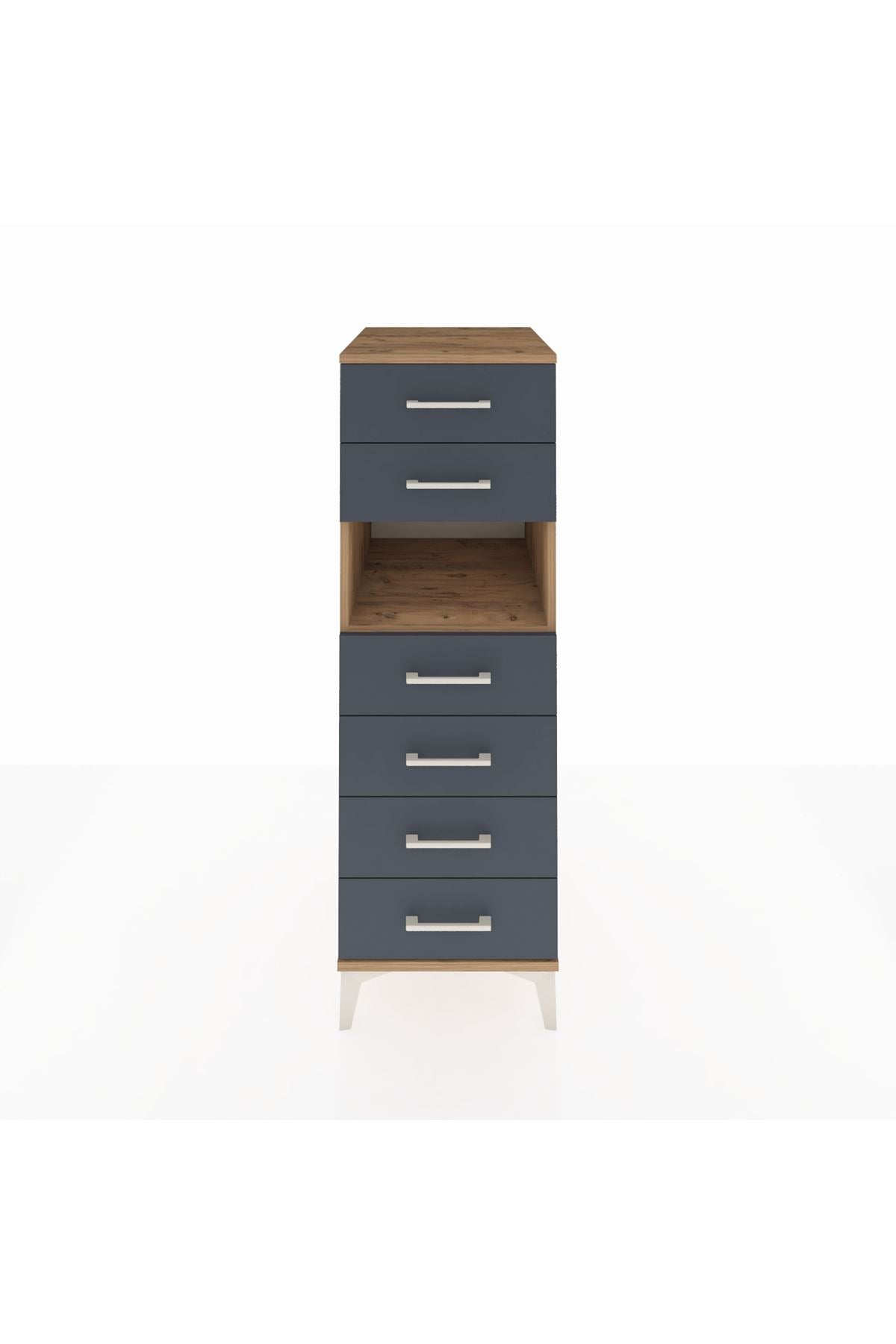 Kronos Dolap Tek Raflı 6 Çekmeceli 44x59x134 Çam-Antrasit