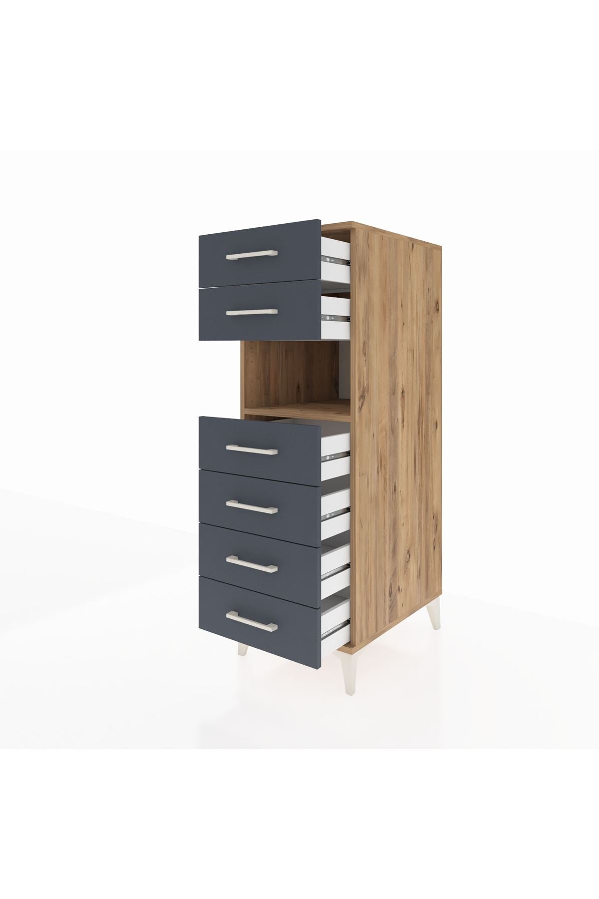 Kronos Dolap Tek Raflı 6 Çekmeceli 44x59x134 Çam-Antrasit