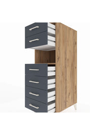 Kronos Dolap Tek Raflı 6 Çekmeceli 44x59x134 Çam-Antrasit