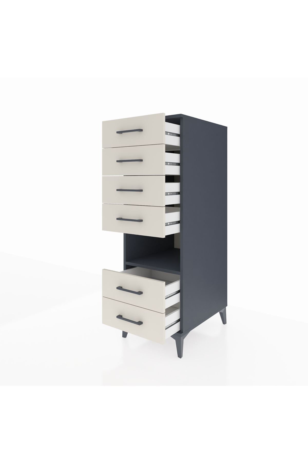 Kronos Dolap Tek Raflı 6 Çekmeceli 44x59x134 Antrasit-Aytaşı