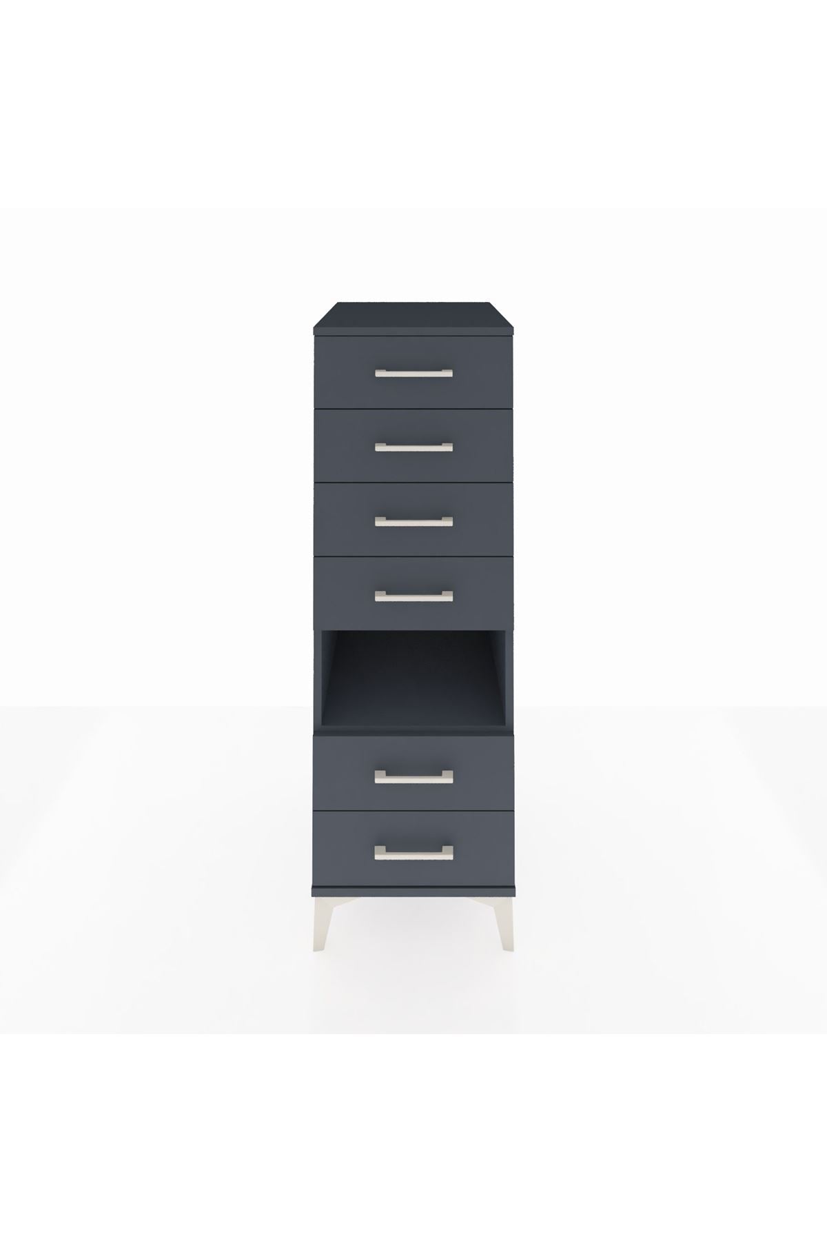 Kronos Dolap Tek Raflı 6 Çekmeceli 44x59x134 Antrasit-Antrasit