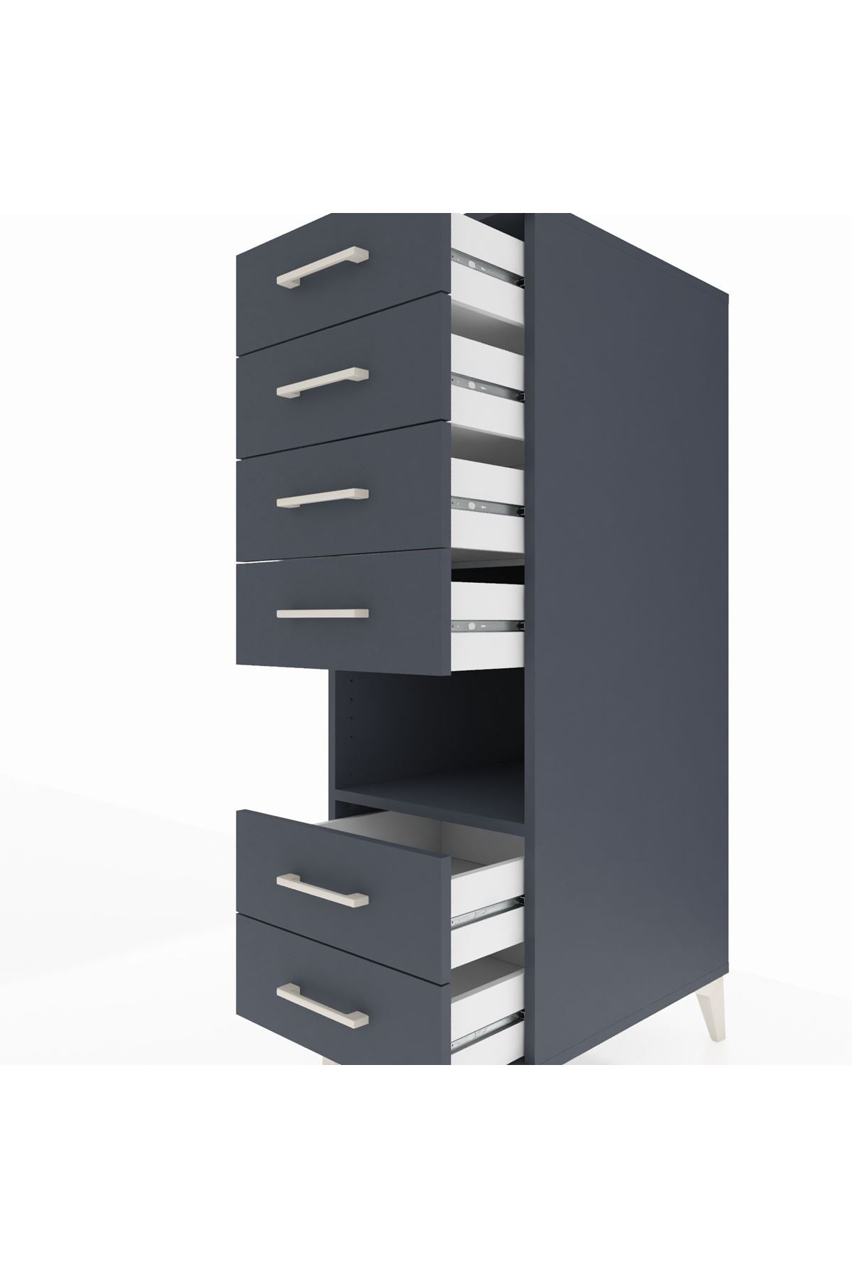 Kronos Dolap Tek Raflı 6 Çekmeceli 44x59x134 Antrasit-Antrasit