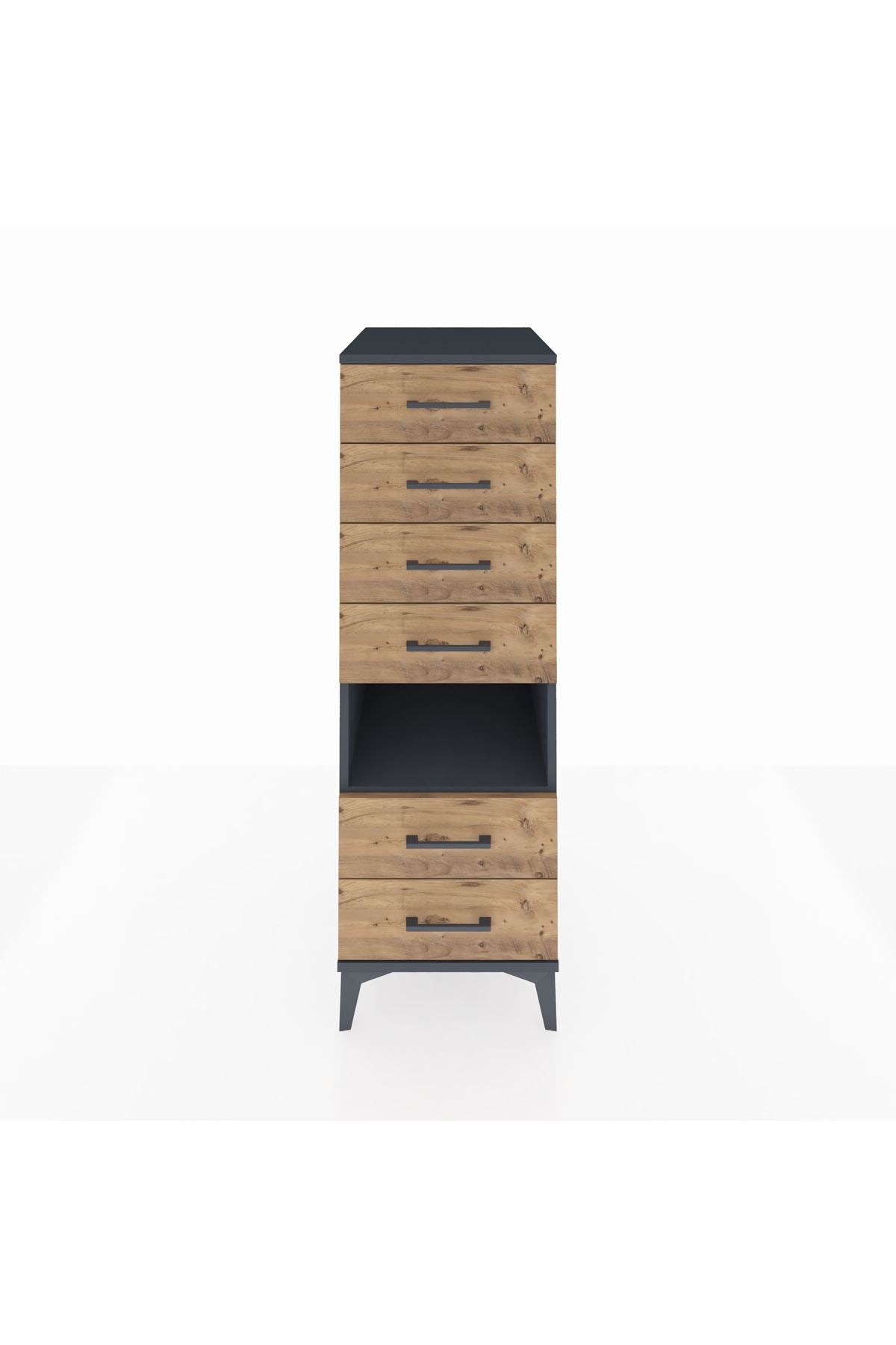 Kronos Dolap Tek Raflı 6 Çekmeceli 44x59x134 Antrasit-Çam