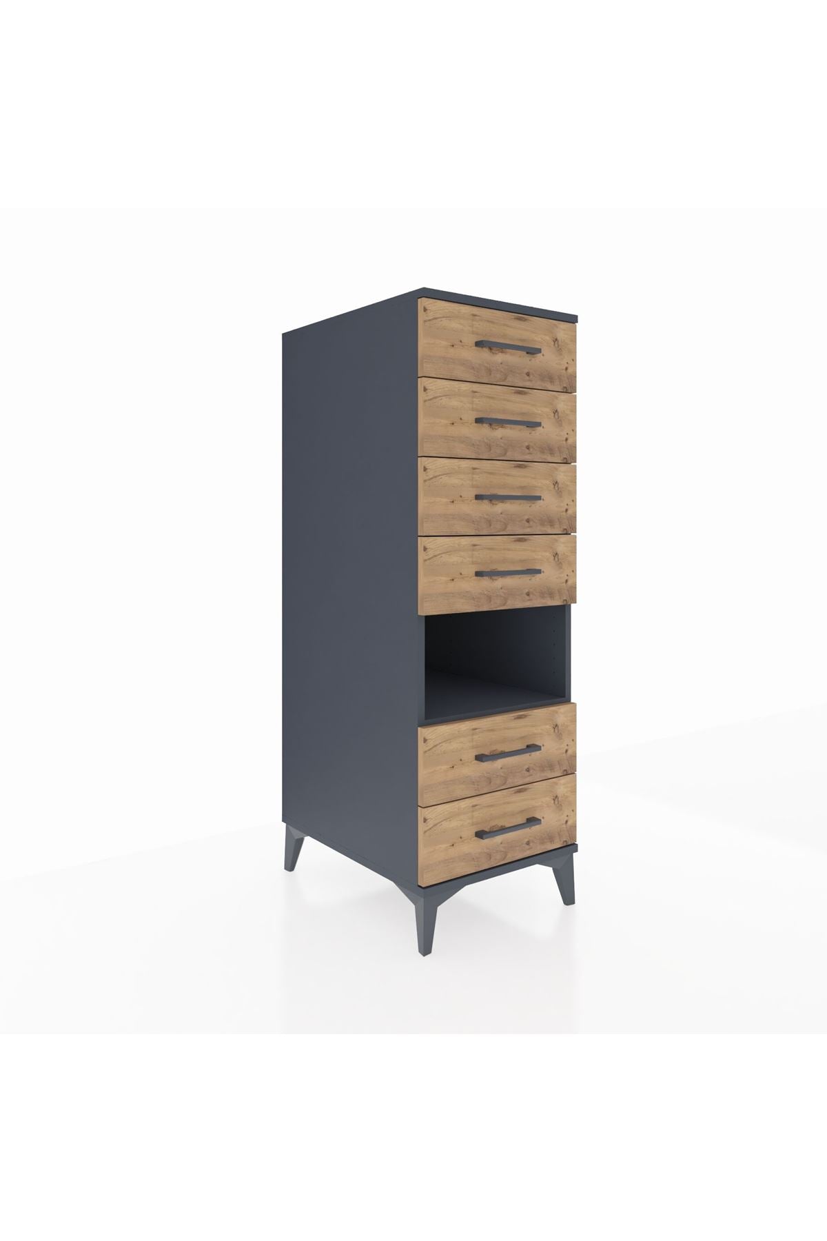 Kronos Dolap Tek Raflı 6 Çekmeceli 44x59x134 Antrasit-Çam