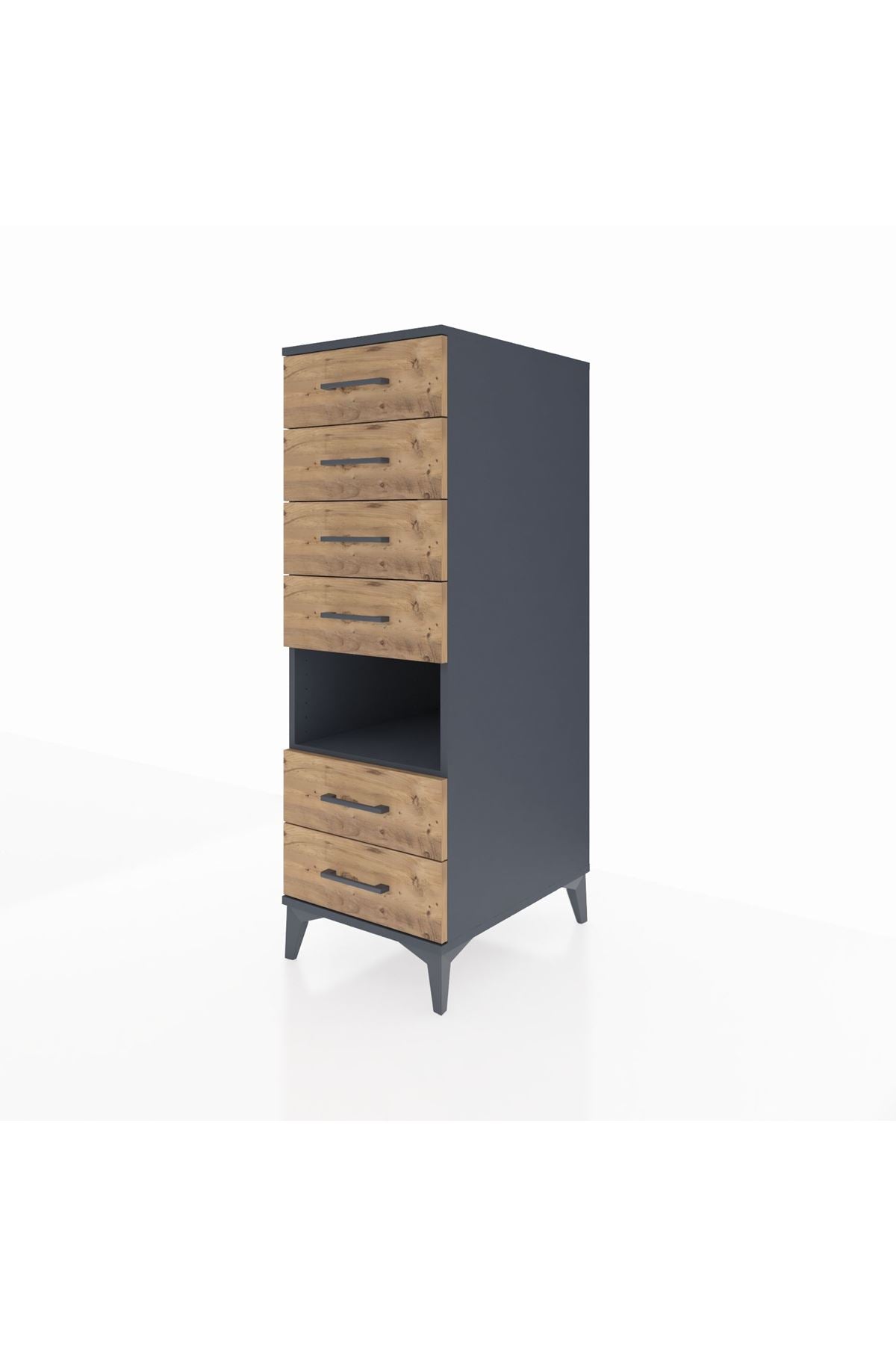 Kronos Dolap Tek Raflı 6 Çekmeceli 44x59x134 Antrasit-Çam