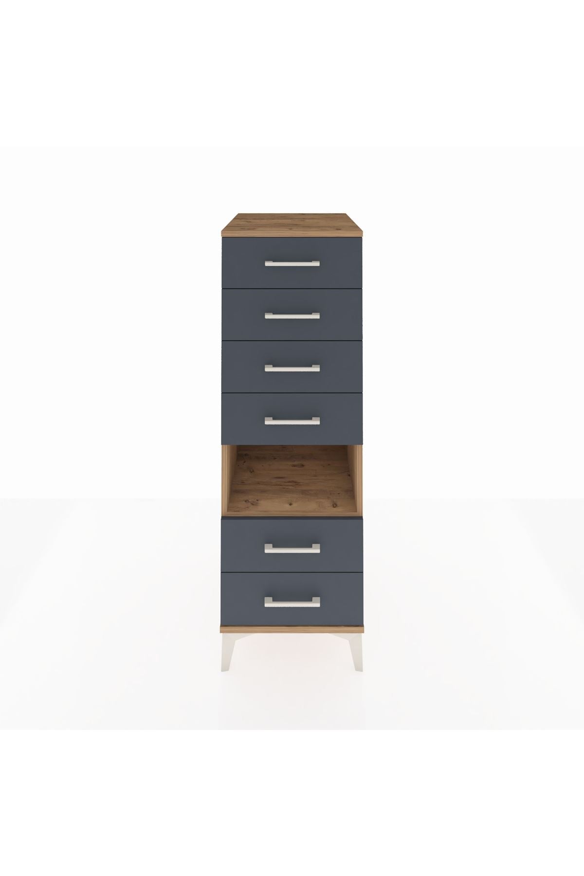 Kronos Dolap Tek Raflı 6 Çekmeceli 44x59x134 Çam-Antrasit