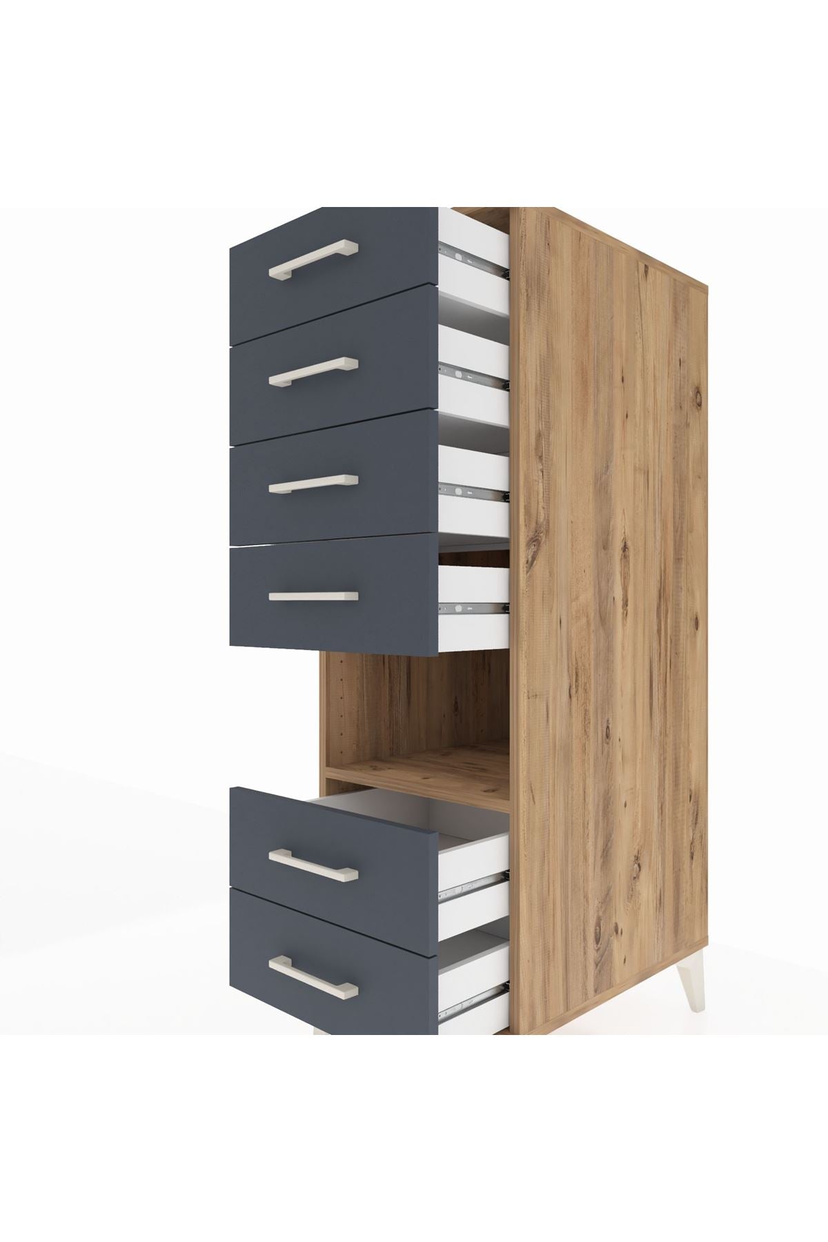 Kronos Dolap Tek Raflı 6 Çekmeceli 44x59x134 Çam-Antrasit