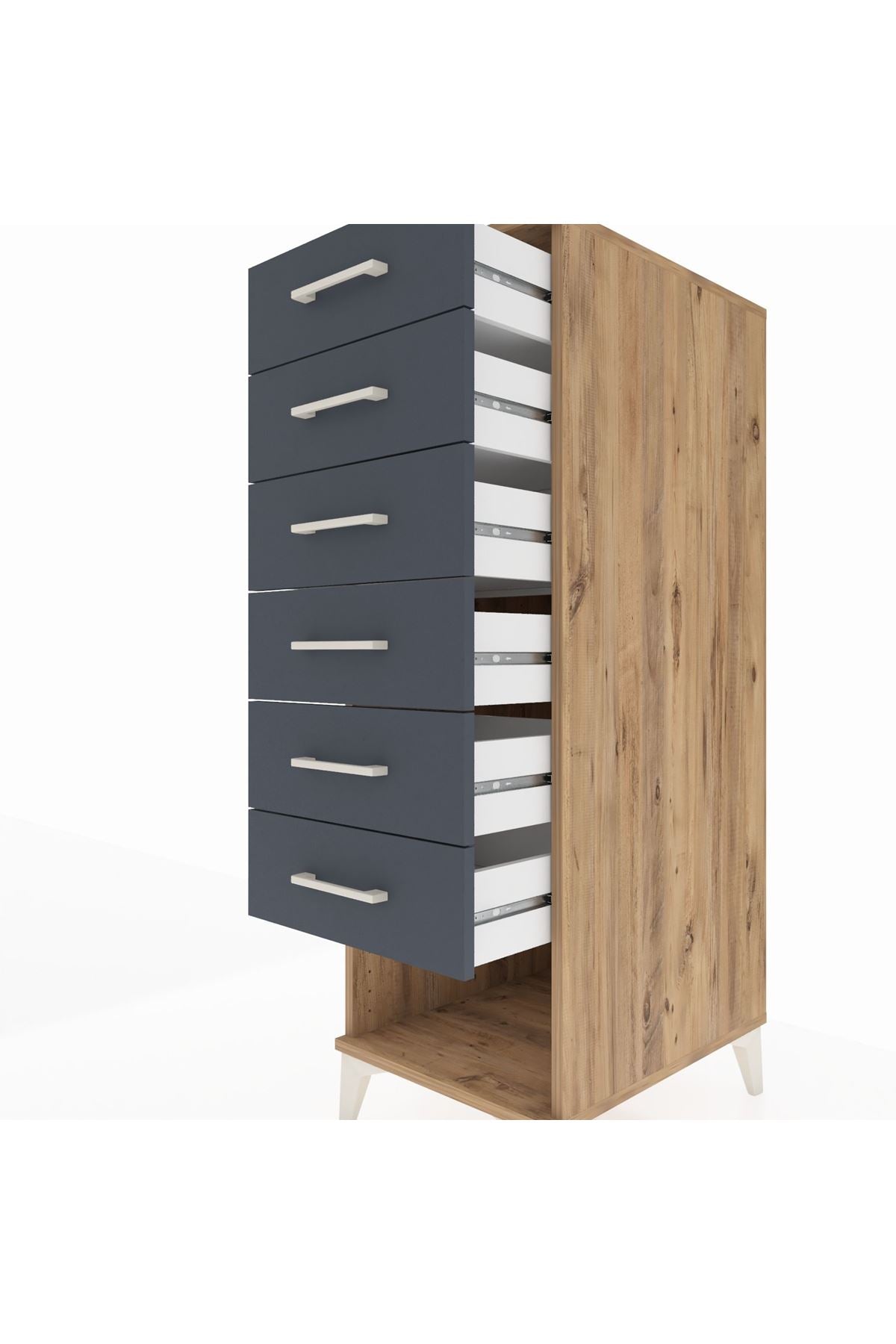 Kronos Dolap 6 Çekmeceli 44x59x134 Çam-Antrasit