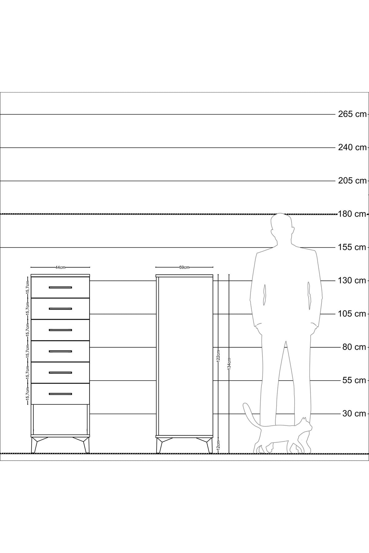 Kronos Dolap 6 Çekmeceli 44x59x134 Çam-Antrasit