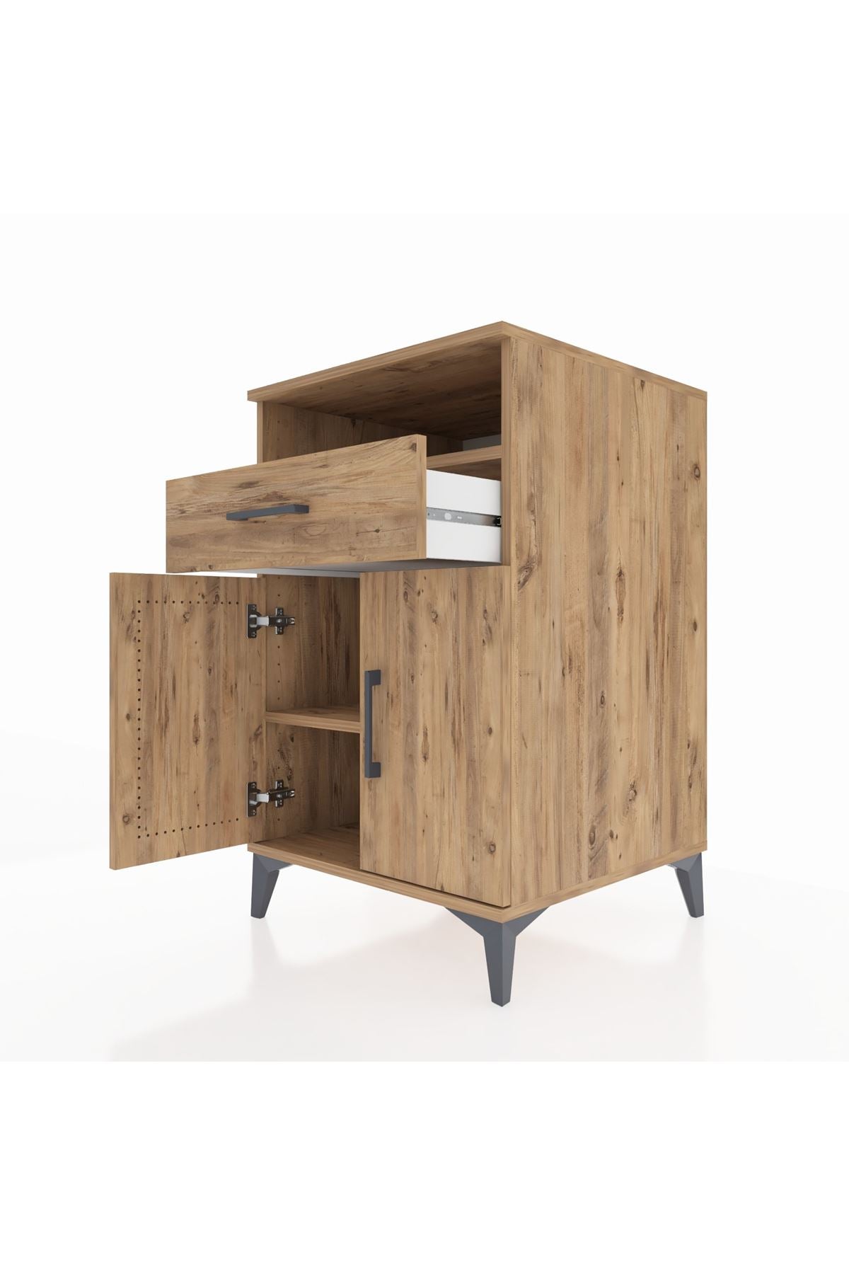 Kronos Komodin 2 Raflı Tek Çekmeceli 2 Kapaklı 60x59x96 Çam-Çam