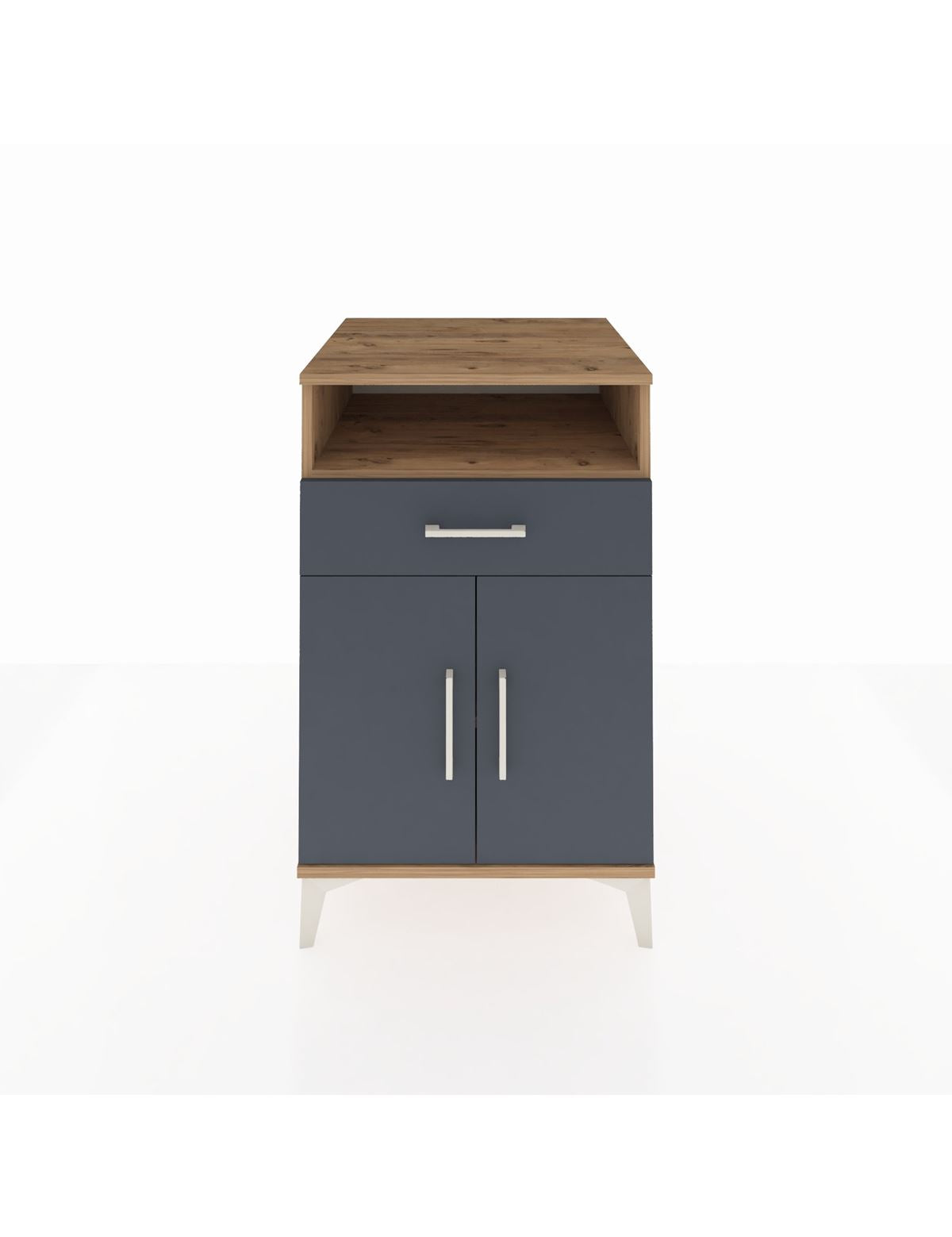 Kronos Komodin 2 Raflı Tek Çekmeceli 2 Kapaklı 60x59x96 Çam-Antrasit