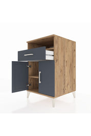 Kronos Komodin 2 Raflı Tek Çekmeceli 2 Kapaklı 60x59x96 Çam-Antrasit