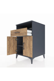 Kronos Komodin 2 Raflı Tek Çekmeceli 2 Kapaklı 60x59x96 Antrasit-Çam